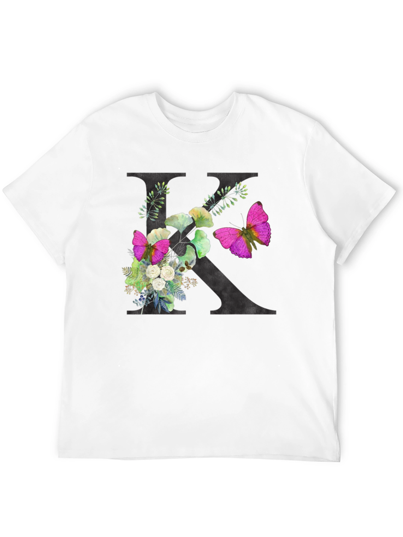 Floral K Initial Black T-Shirt