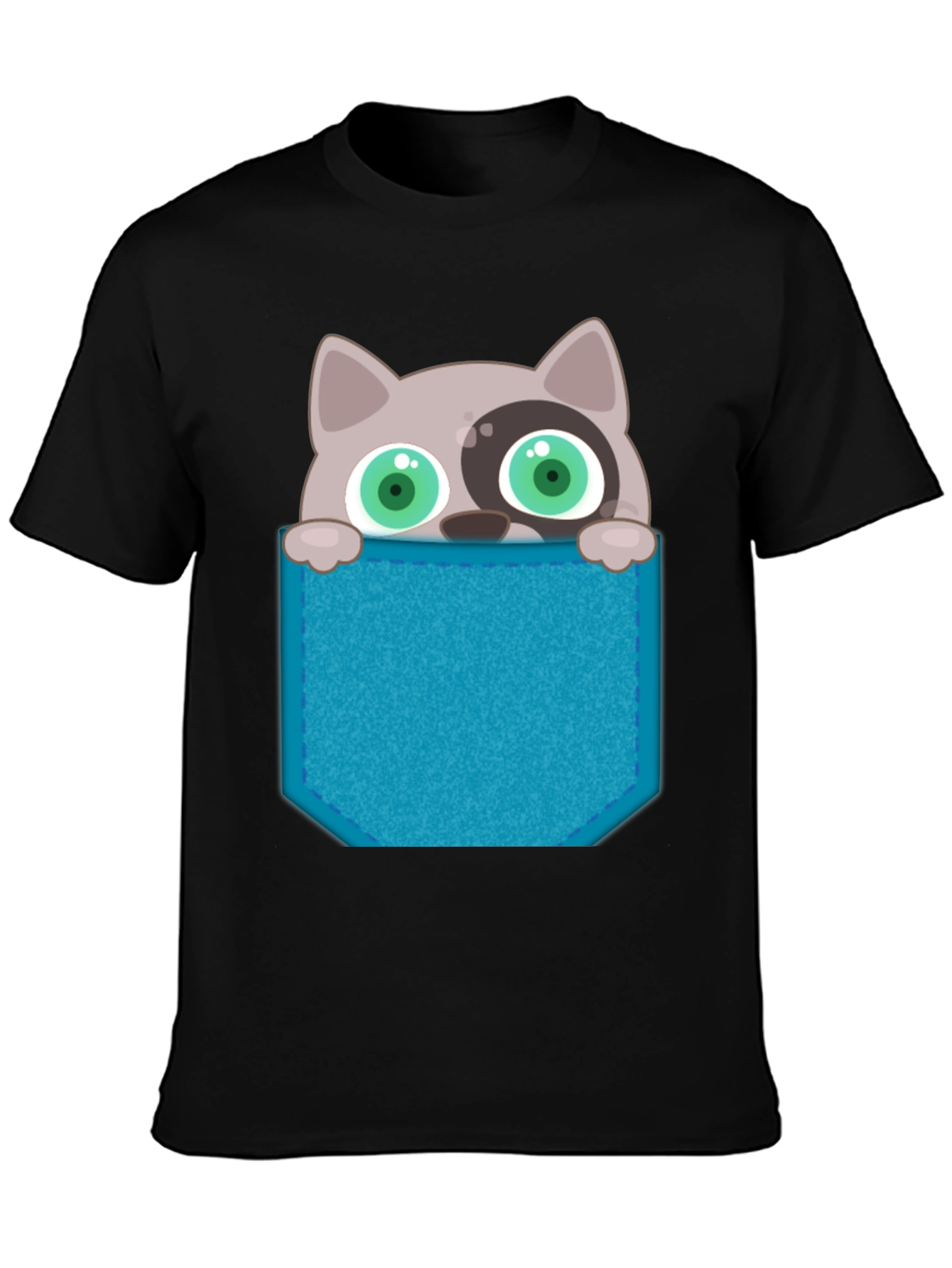 Cartoon Cat Pocket T-Shirt - Novelty Graphic Tee