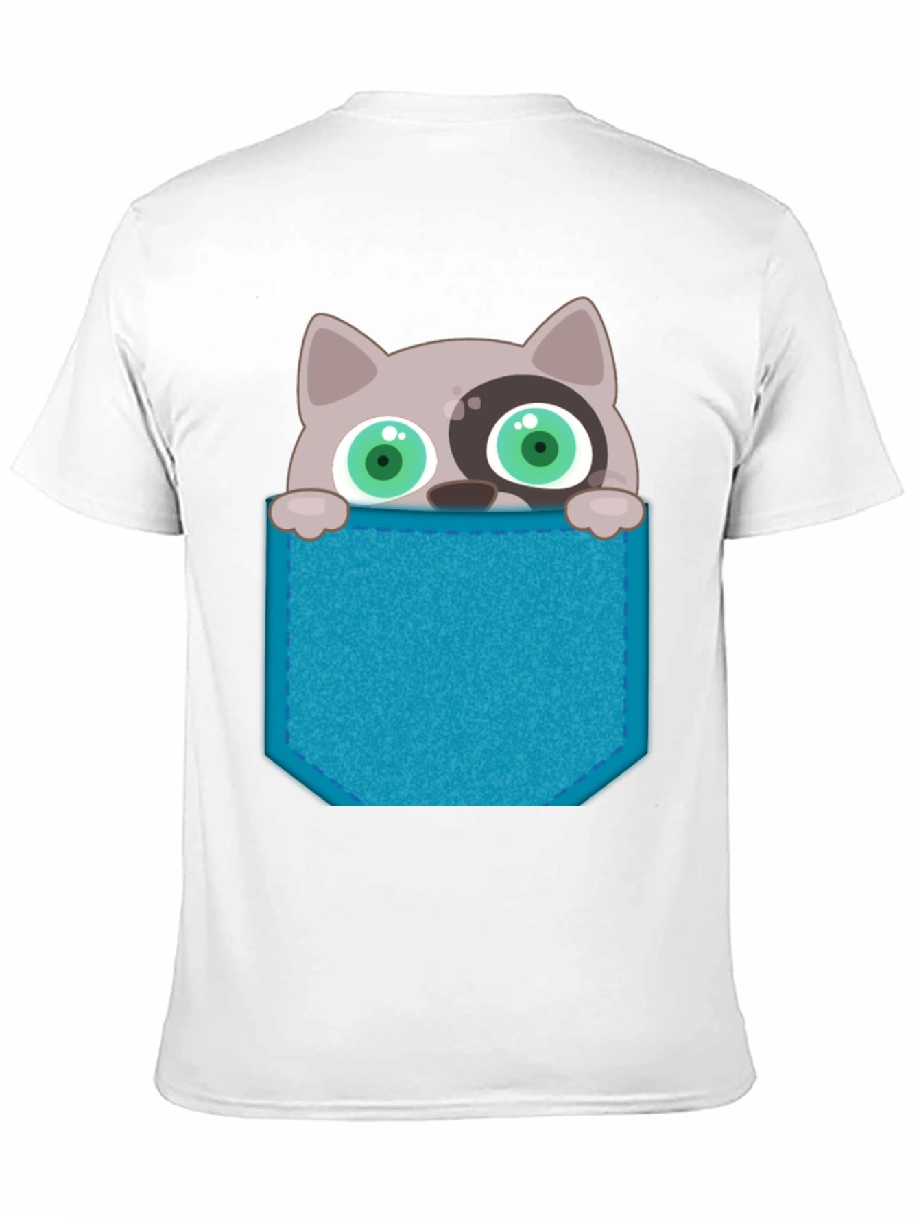Cartoon Cat Pocket T-Shirt - Novelty Graphic Tee