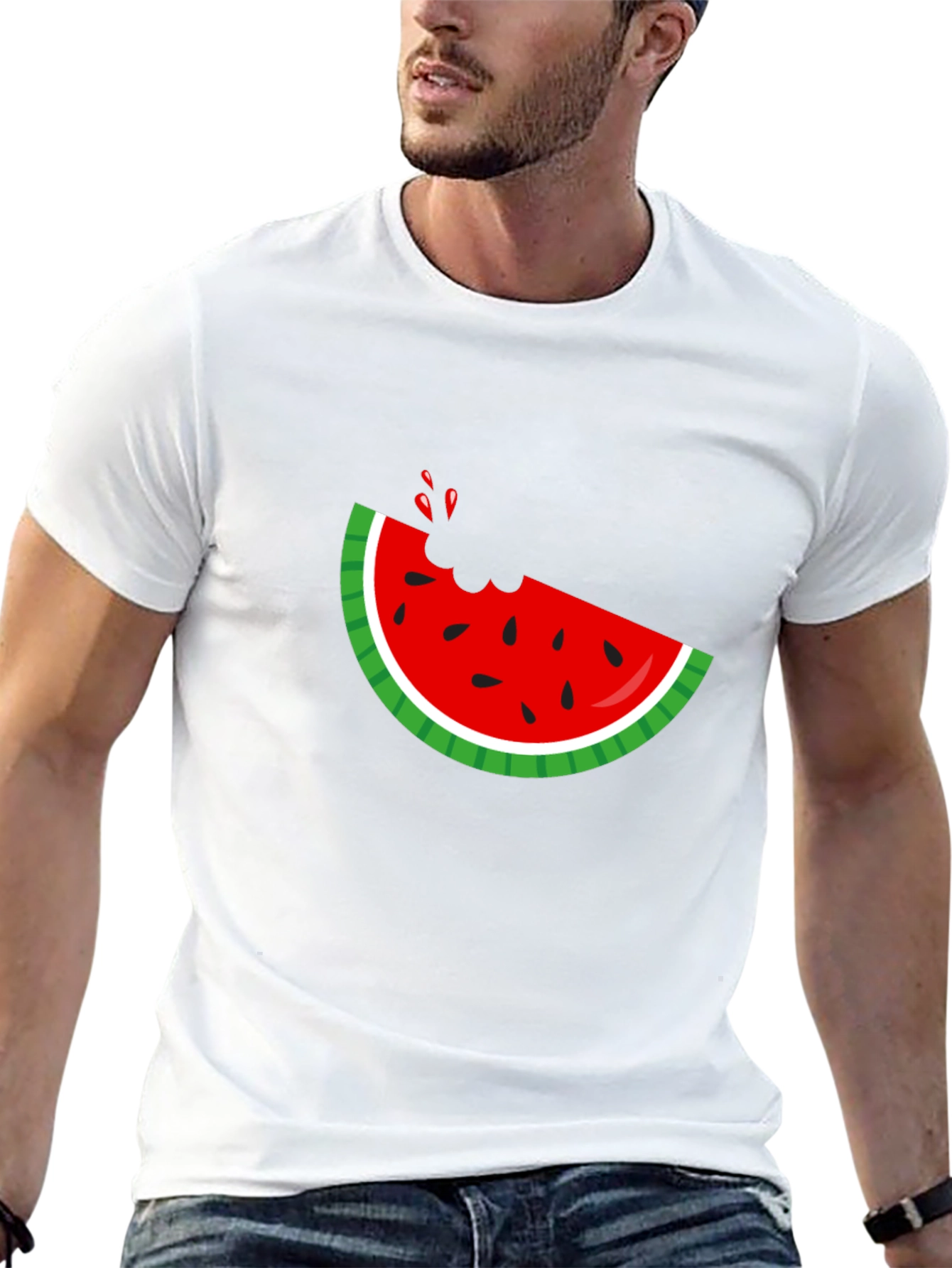 Watermelon Bite Graphic Tee - Black Cotton T-Shirt