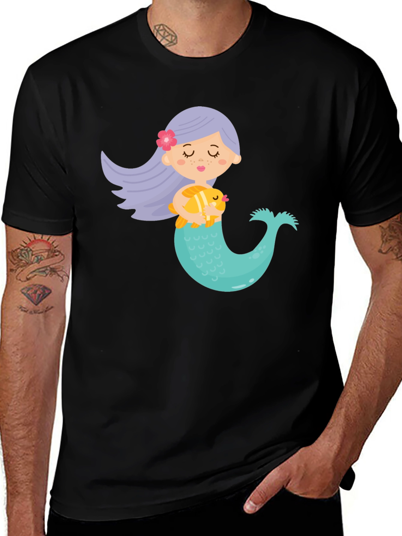 Cute Mermaid Graphic Tee - Black Unisex T-Shirt