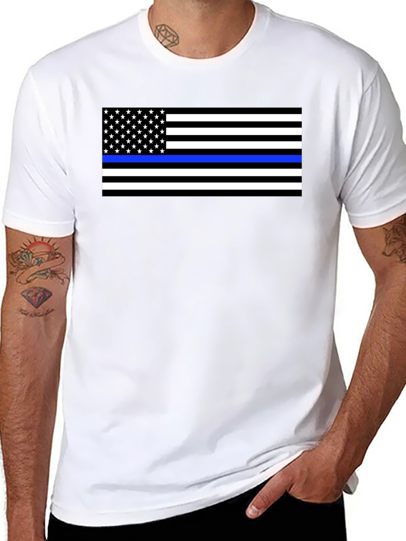 Thin Blue Line Flag Graphic T-Shirt - Black
