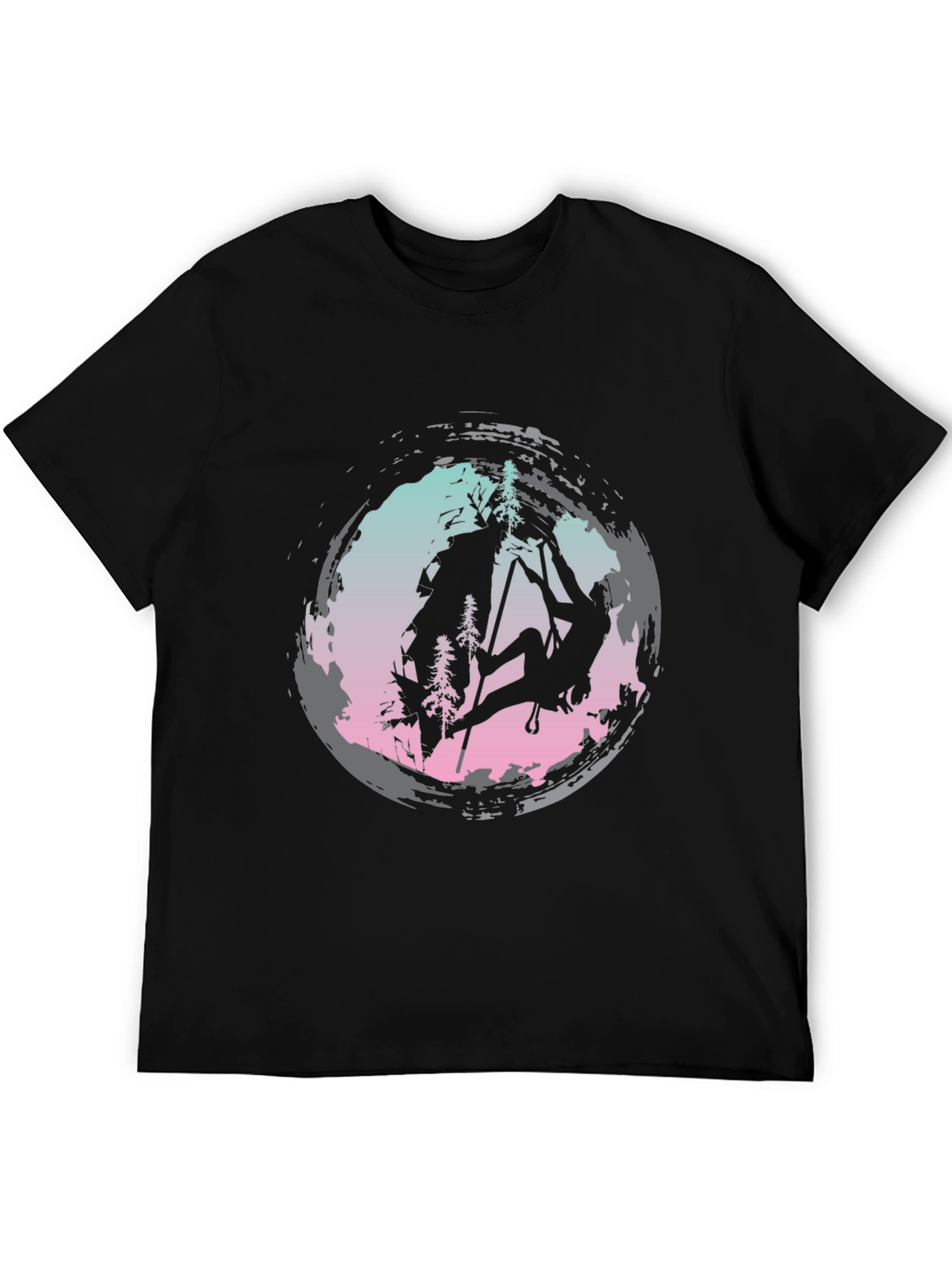 Climbing Silhouette Graphic Tee - Black Cotton Shirt