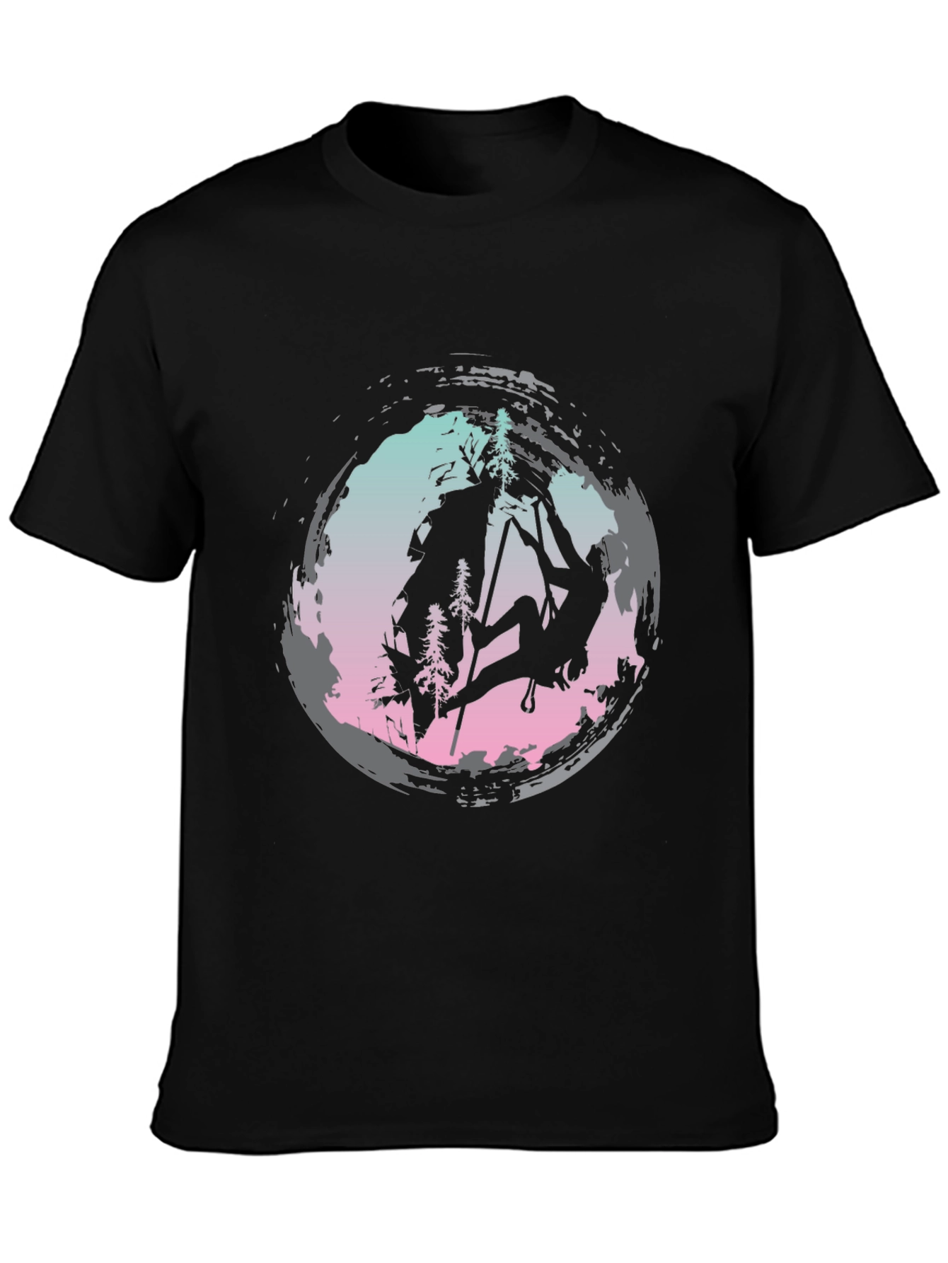 Climbing Silhouette Graphic Tee - Black Cotton Shirt