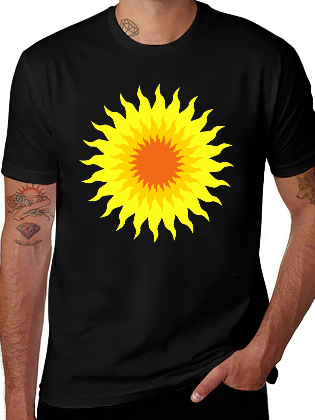 Radiant Sunburst Graphic Tee - Black Cotton T-Shirt
