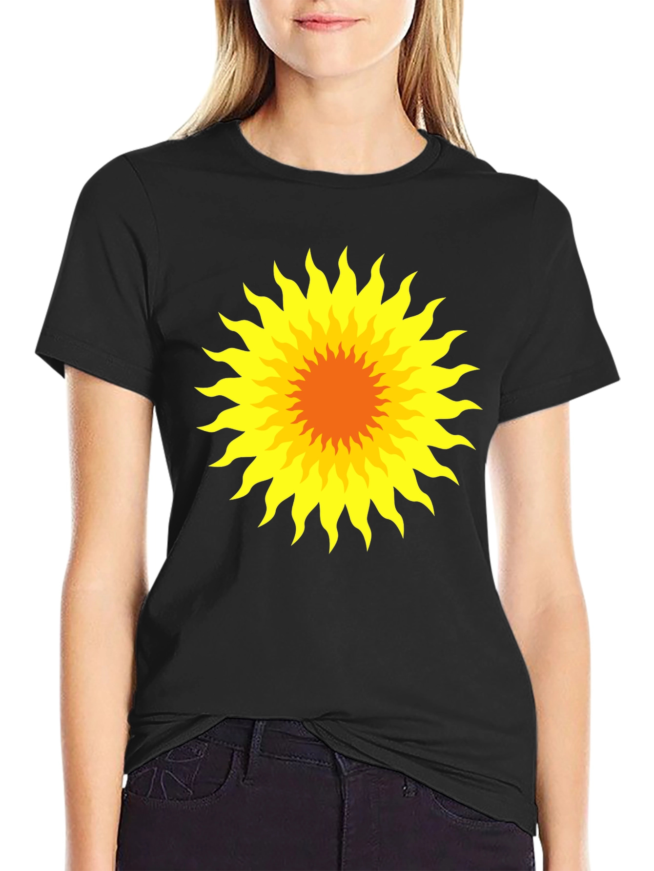 Radiant Sunburst Graphic Tee - Black Cotton T-Shirt