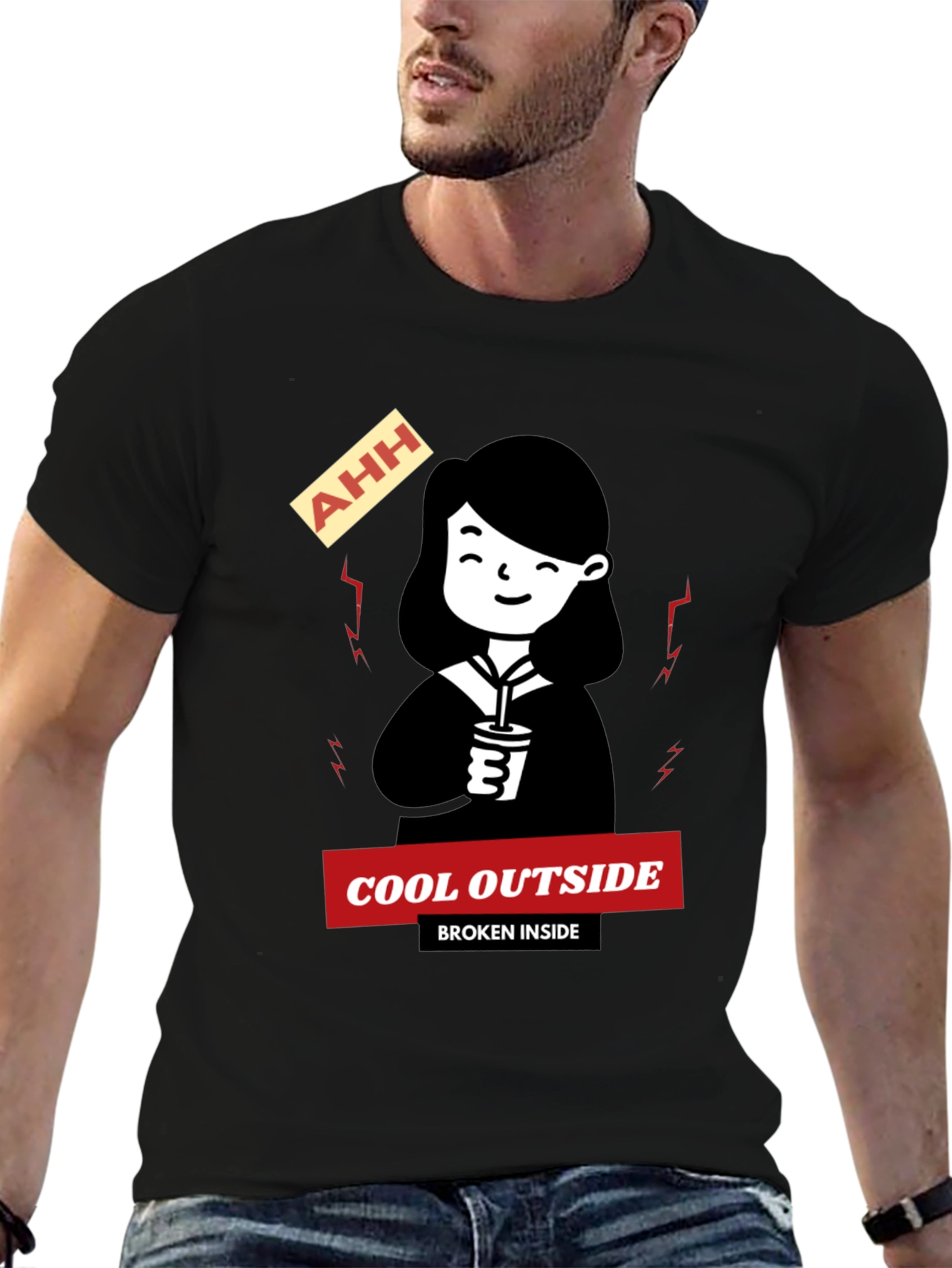 Cool Outside Broken Inside Black T-Shirt
