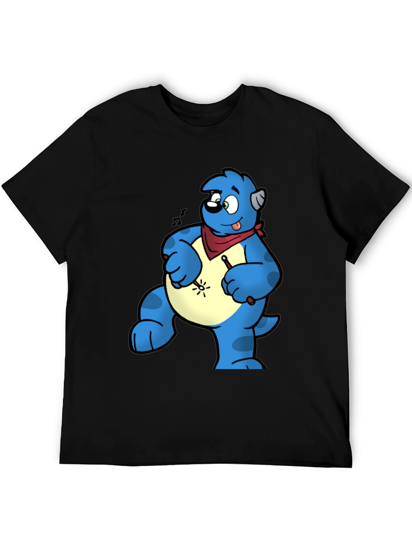 Blue Cartoon Character Drummer Graphic T-Shirt