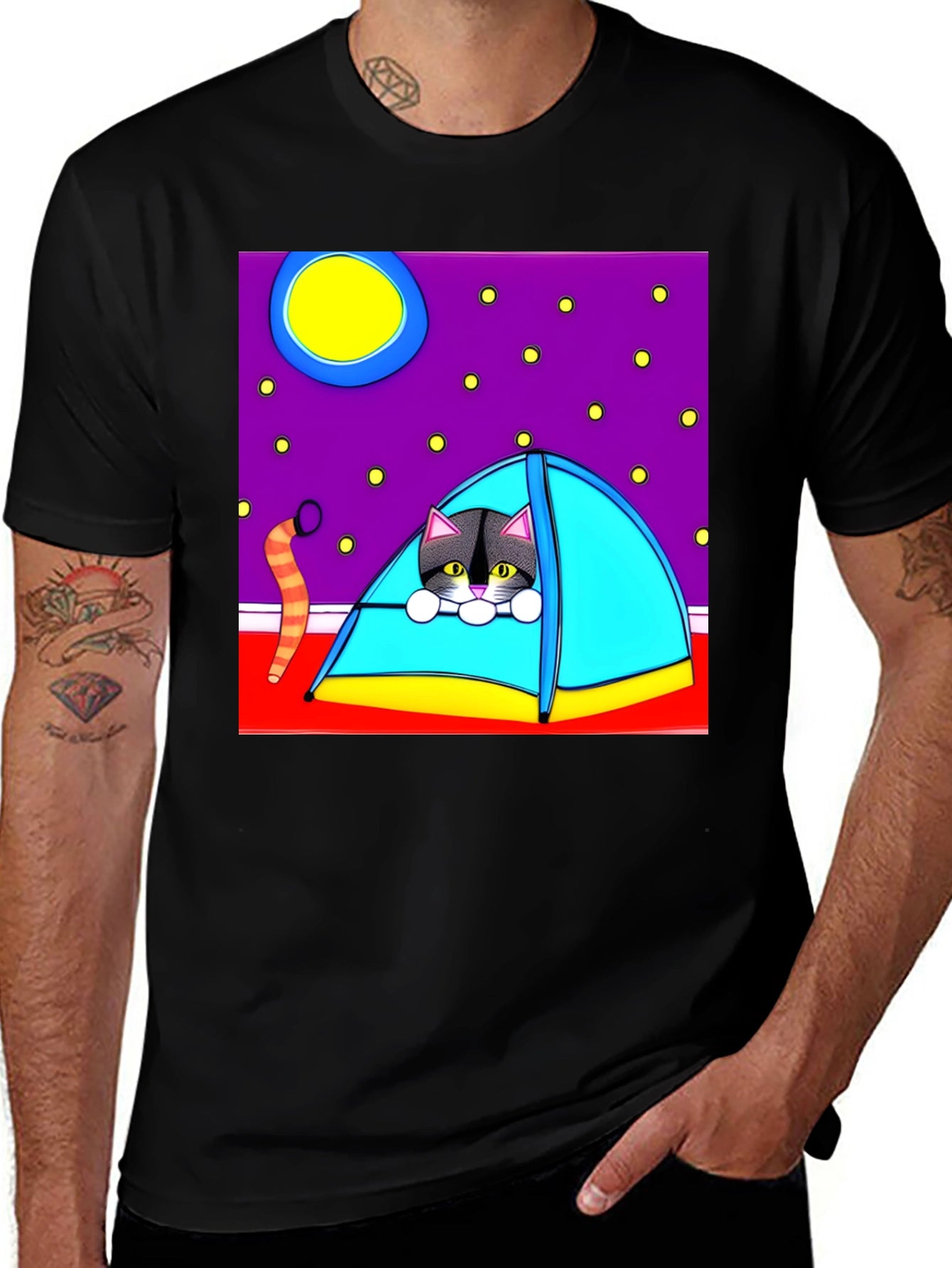Cat Camping T-Shirt - Cute Cartoon Tee