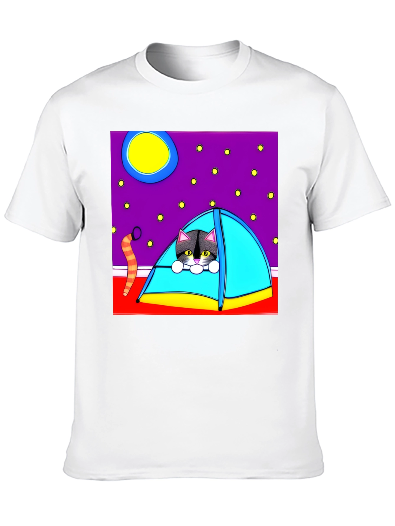 Cat Camping T-Shirt - Cute Cartoon Tee
