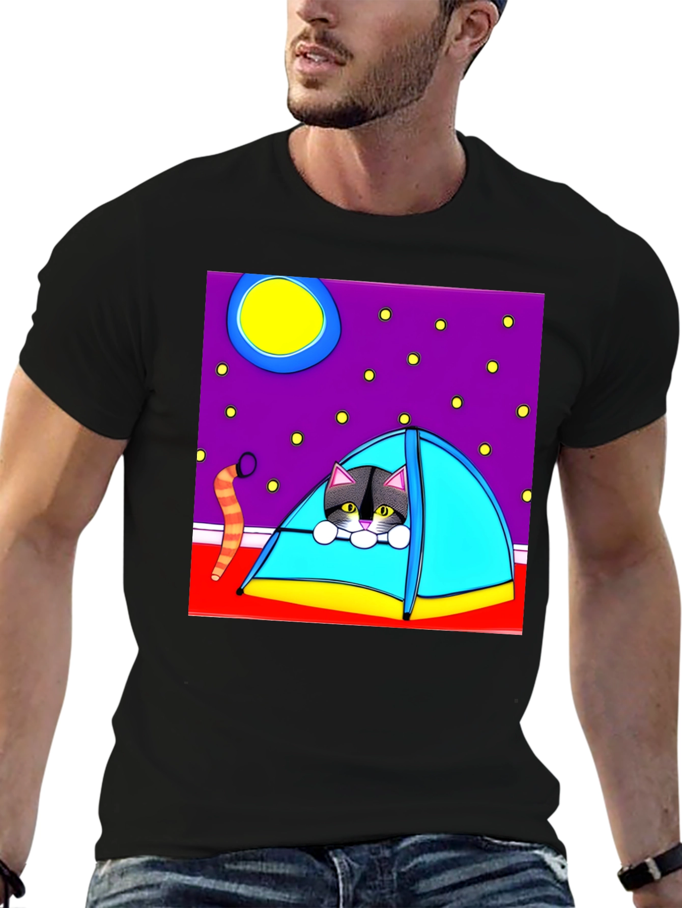 Cat Camping T-Shirt - Cute Cartoon Tee