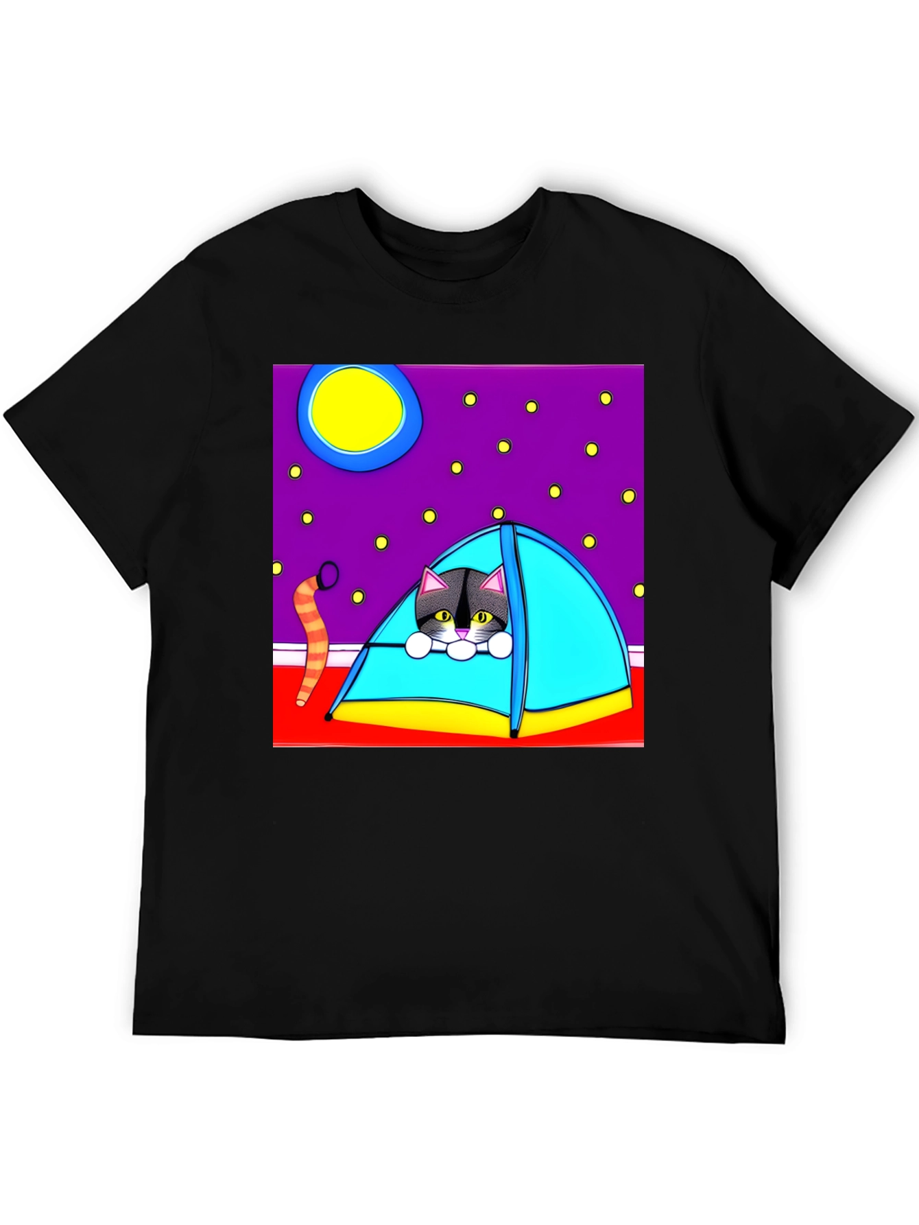 Cat Camping T-Shirt - Cute Cartoon Tee