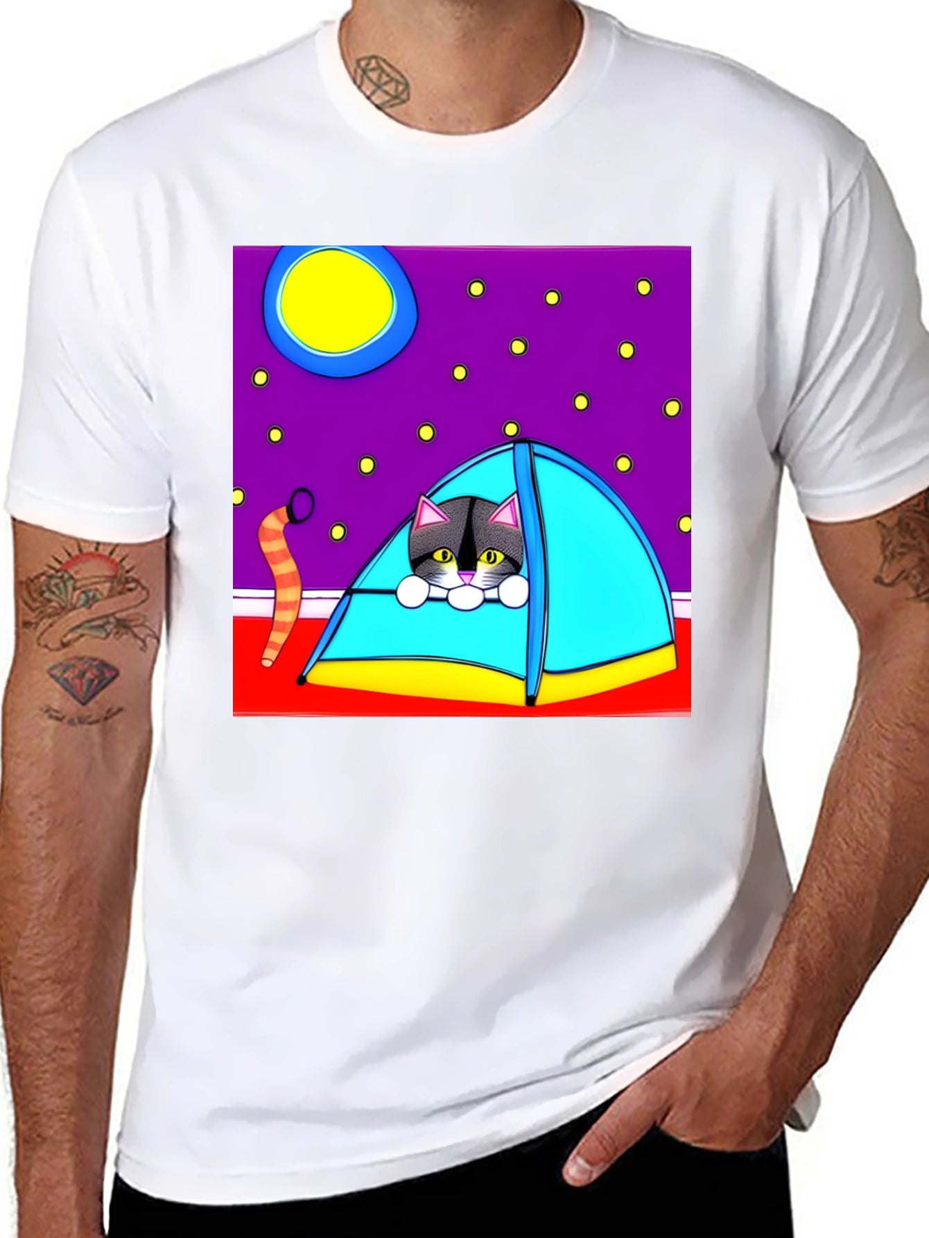 Cat Camping T-Shirt - Cute Cartoon Tee