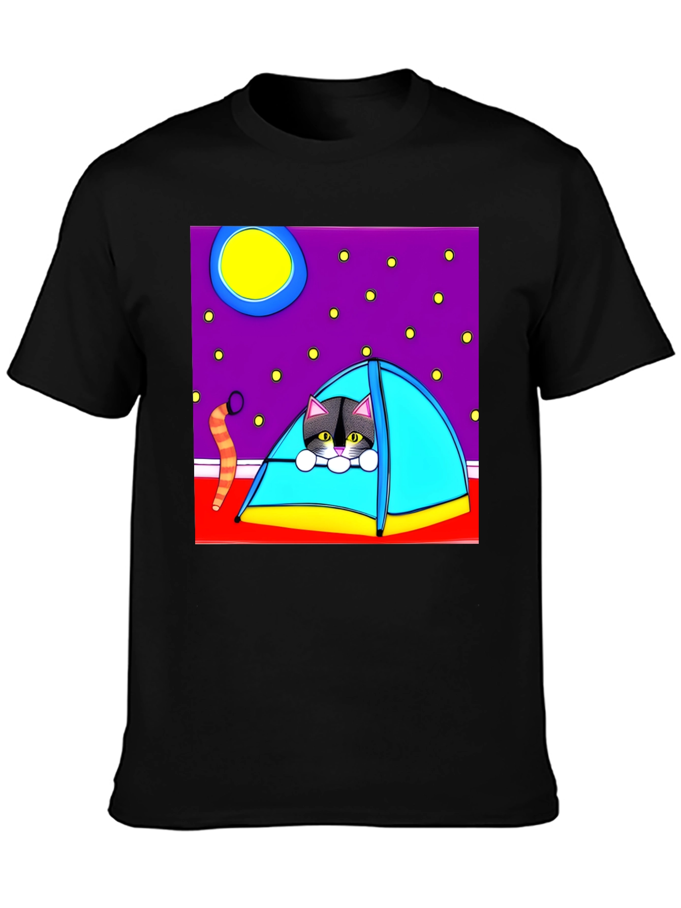 Cat Camping T-Shirt - Cute Cartoon Tee
