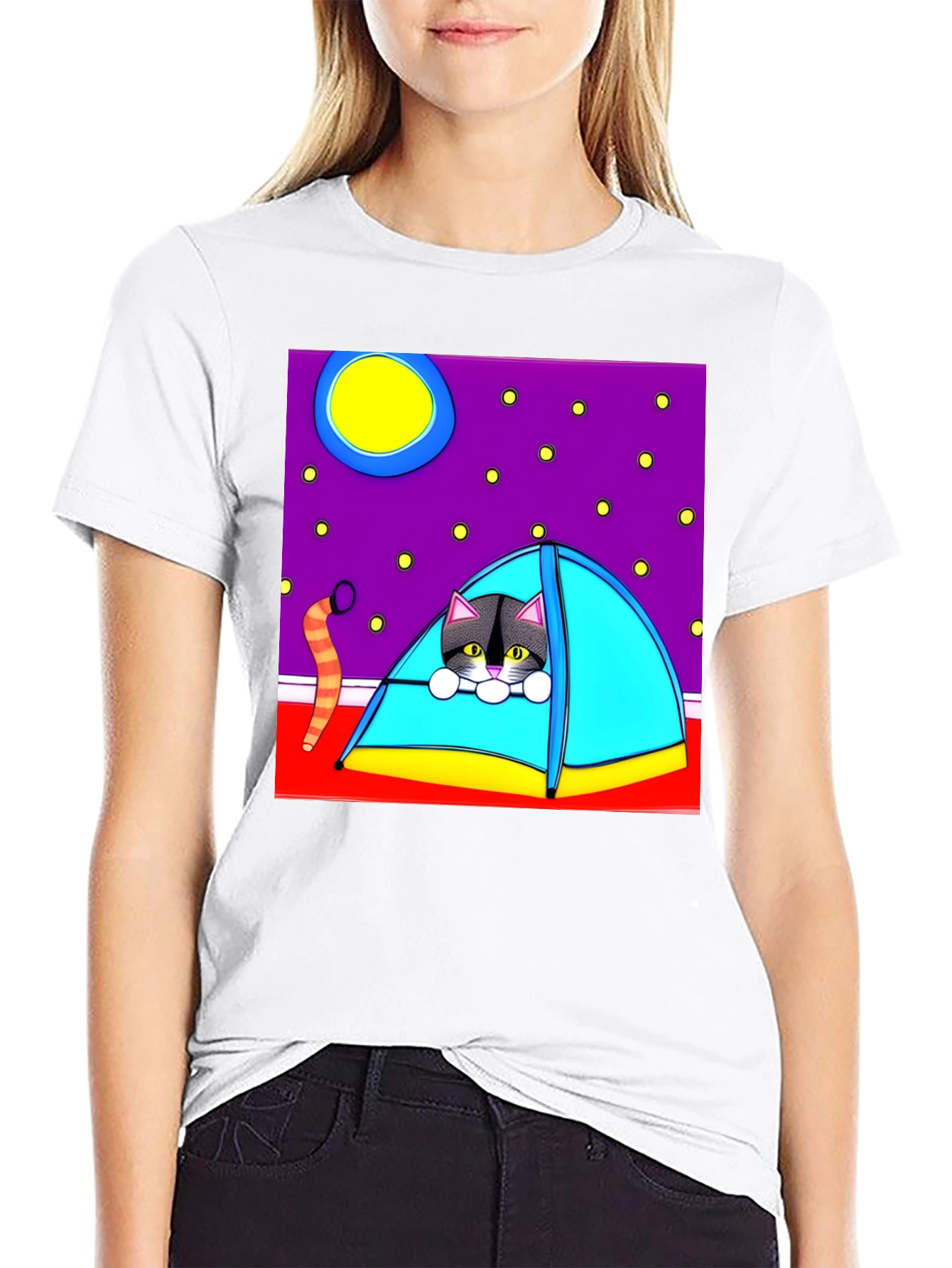 Cat Camping T-Shirt - Cute Cartoon Tee