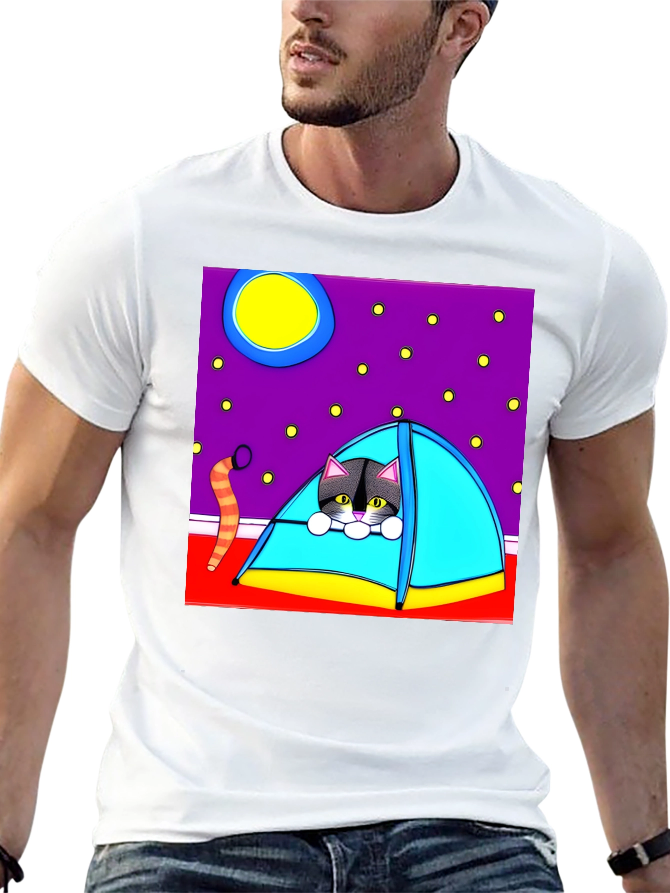 Cat Camping T-Shirt - Cute Cartoon Tee