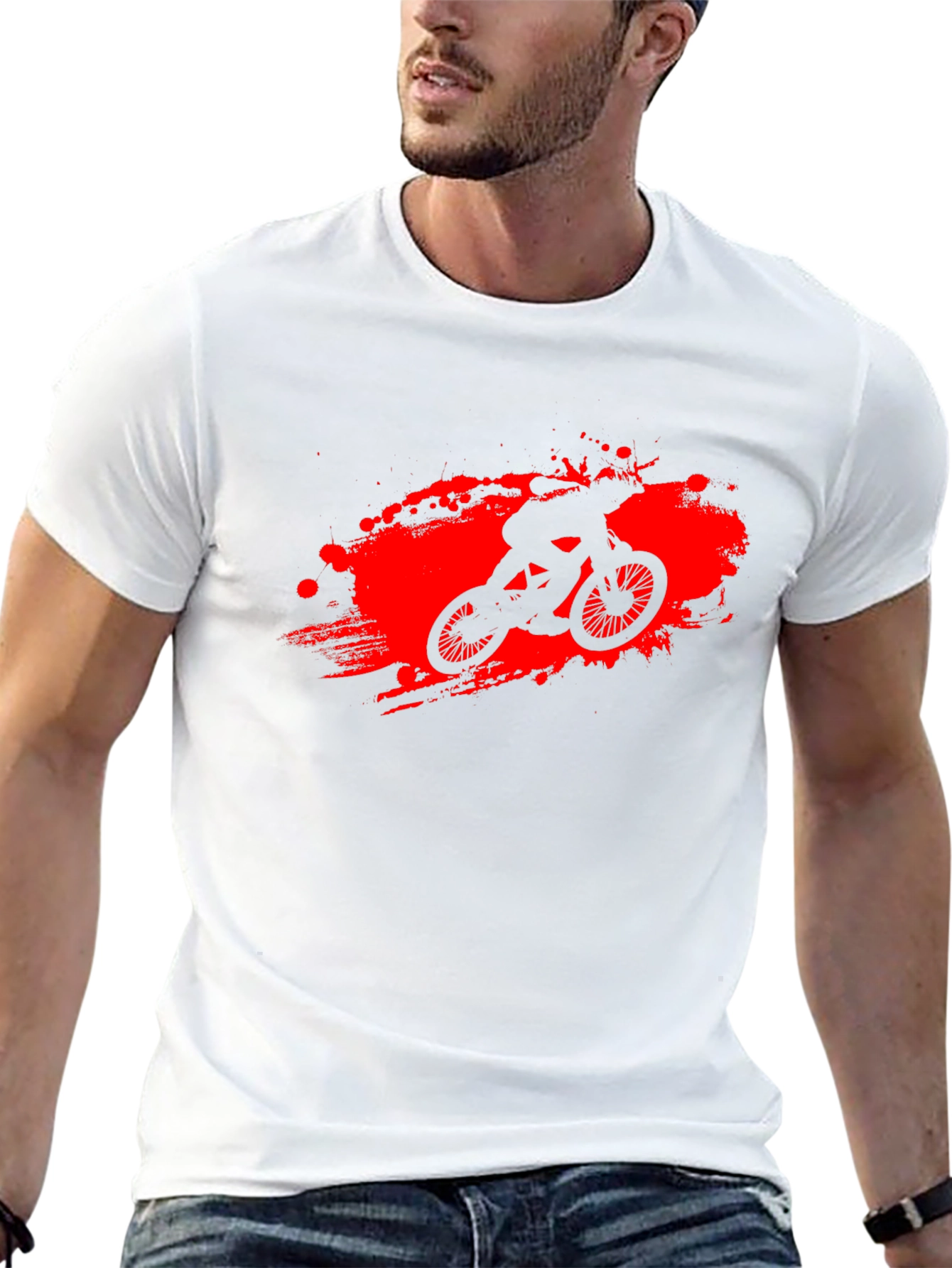 Black T-Shirt with Red BMX Rider Graphic