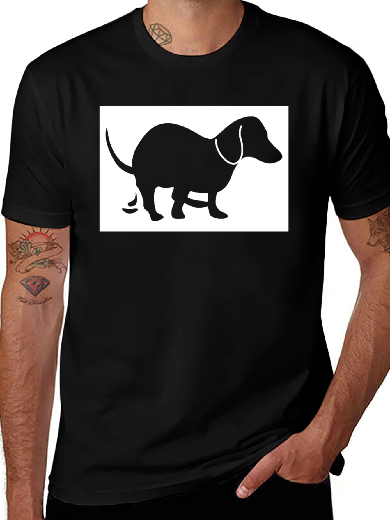 Dachshund Humor Tee - Pooping Dog Silhouette T-Shirt