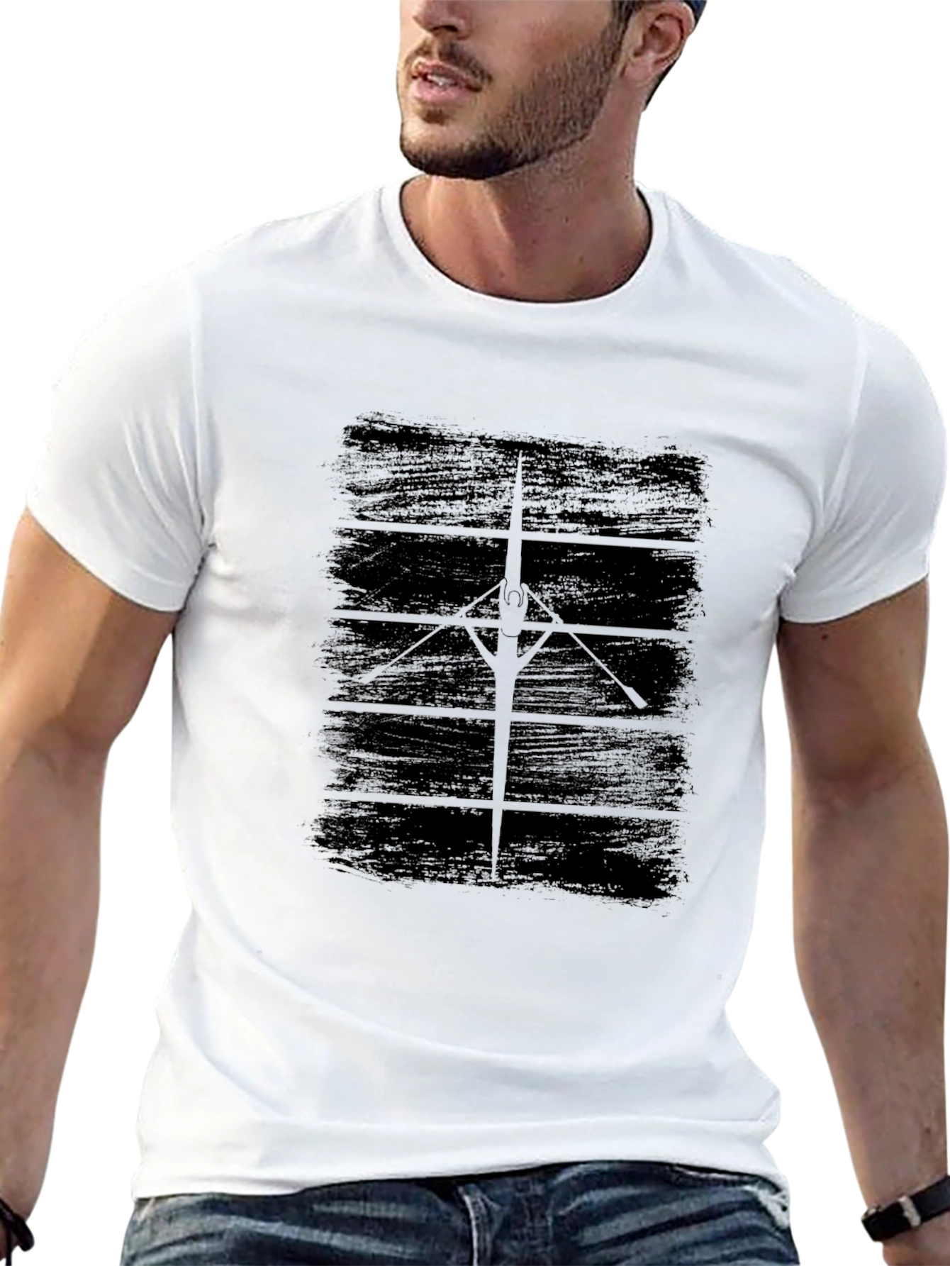 Rowing Scull Graphic Tee - Black Cotton T-Shirt
