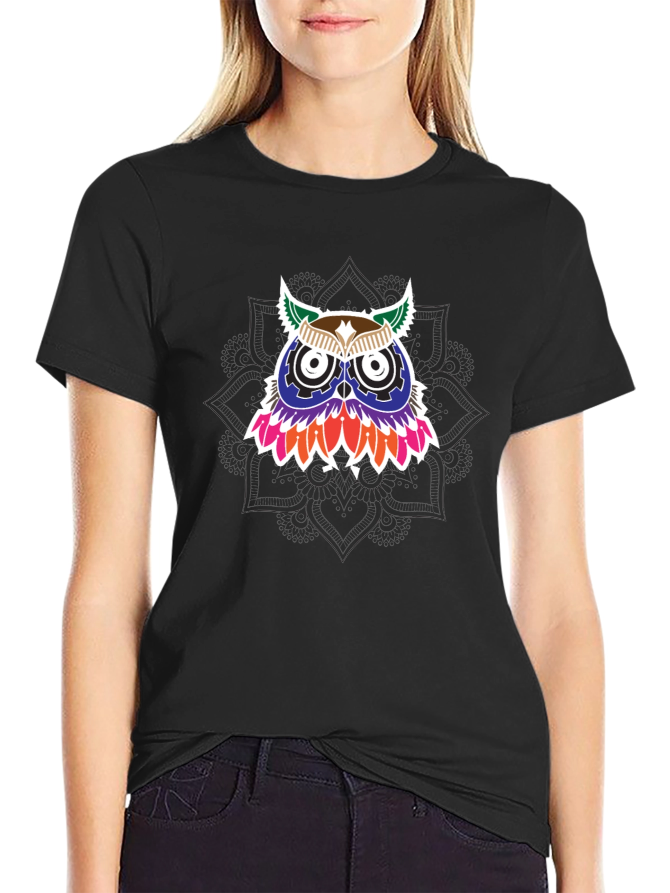 Owl Graphic Print Mens Black T-Shirt