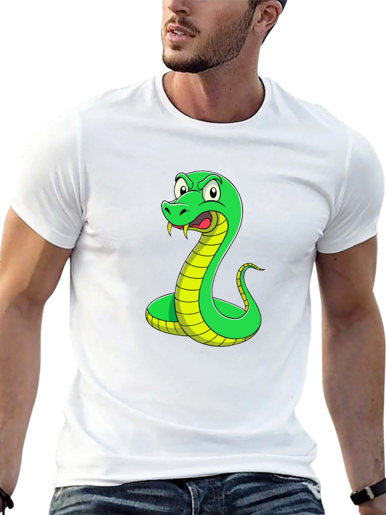 Snake Graphic T-Shirt - Mens Black Crew Neck Tee