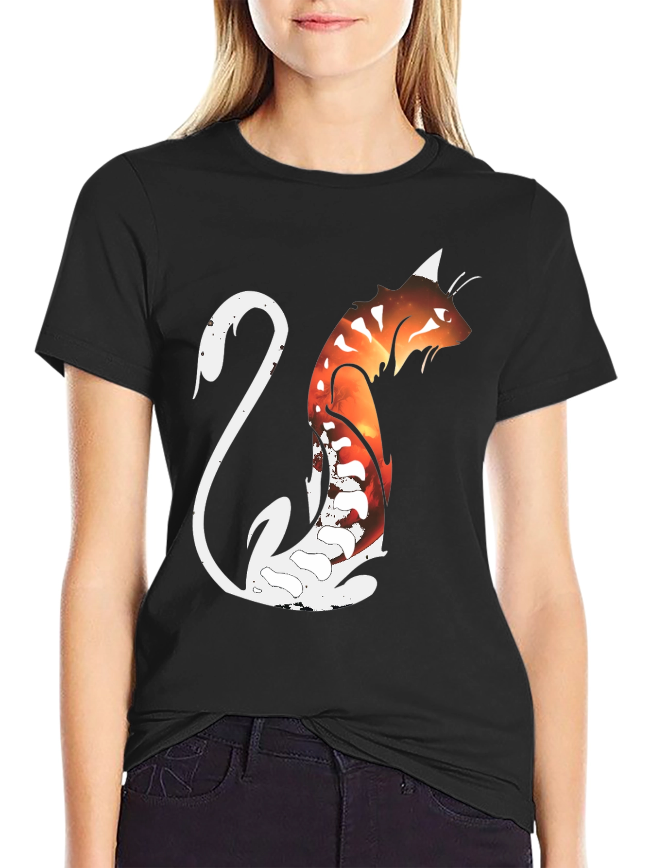 Cosmic Cat Black Graphic T-Shirt