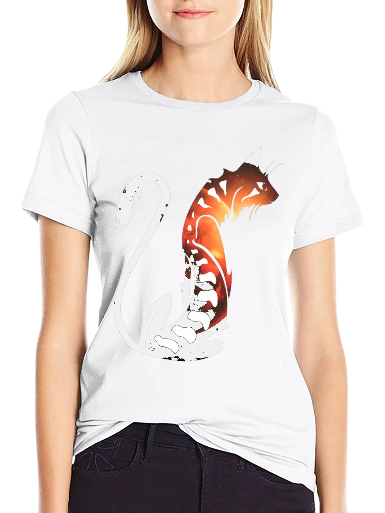Cosmic Cat Black Graphic T-Shirt