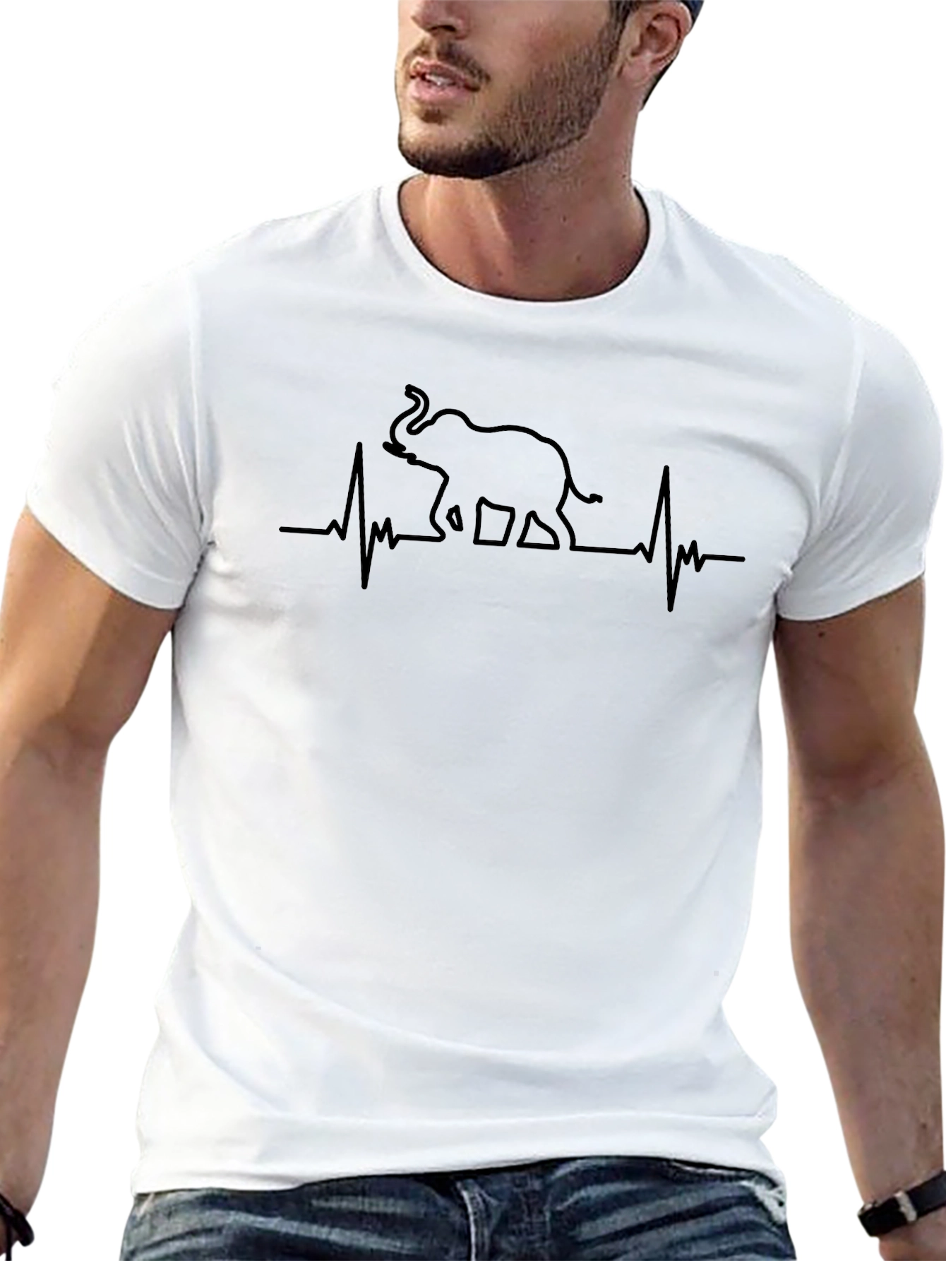 Elephant Heartbeat Graphic Tee - Black Crew Neck T-Shirt