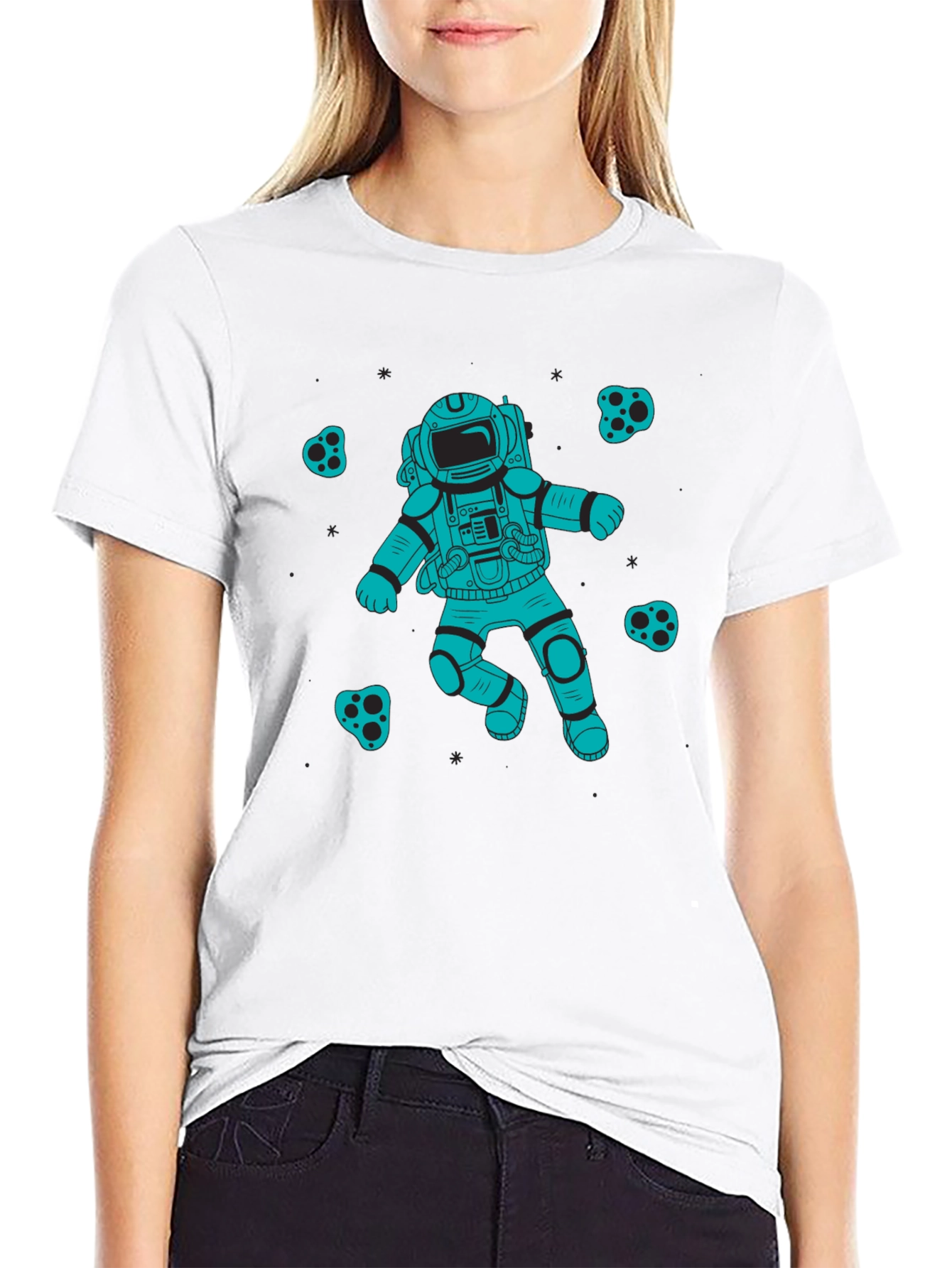 Astronaut Graphic Print Crew Neck T-Shirt