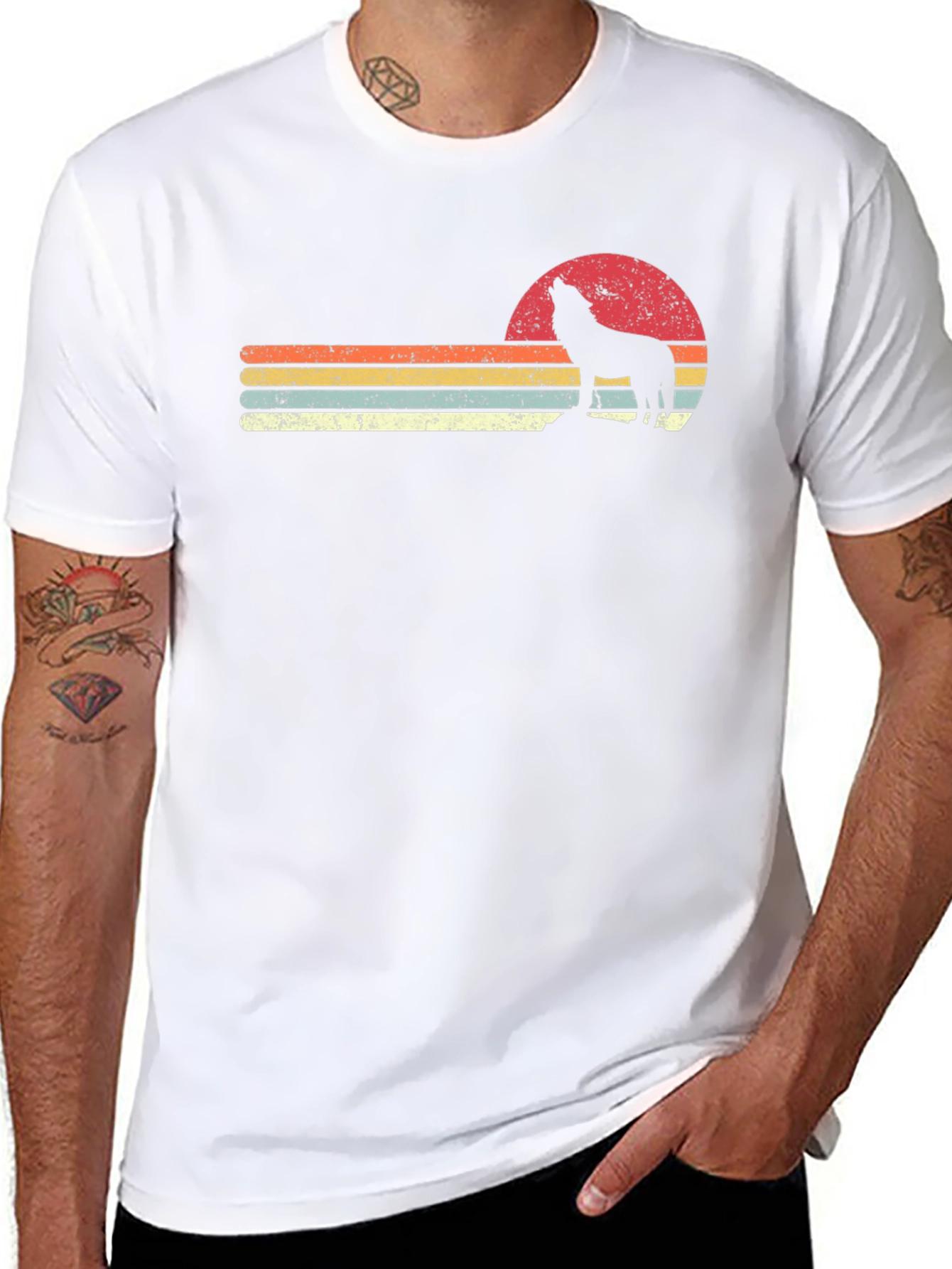 Retro Wolf Sunset Graphic T-Shirt