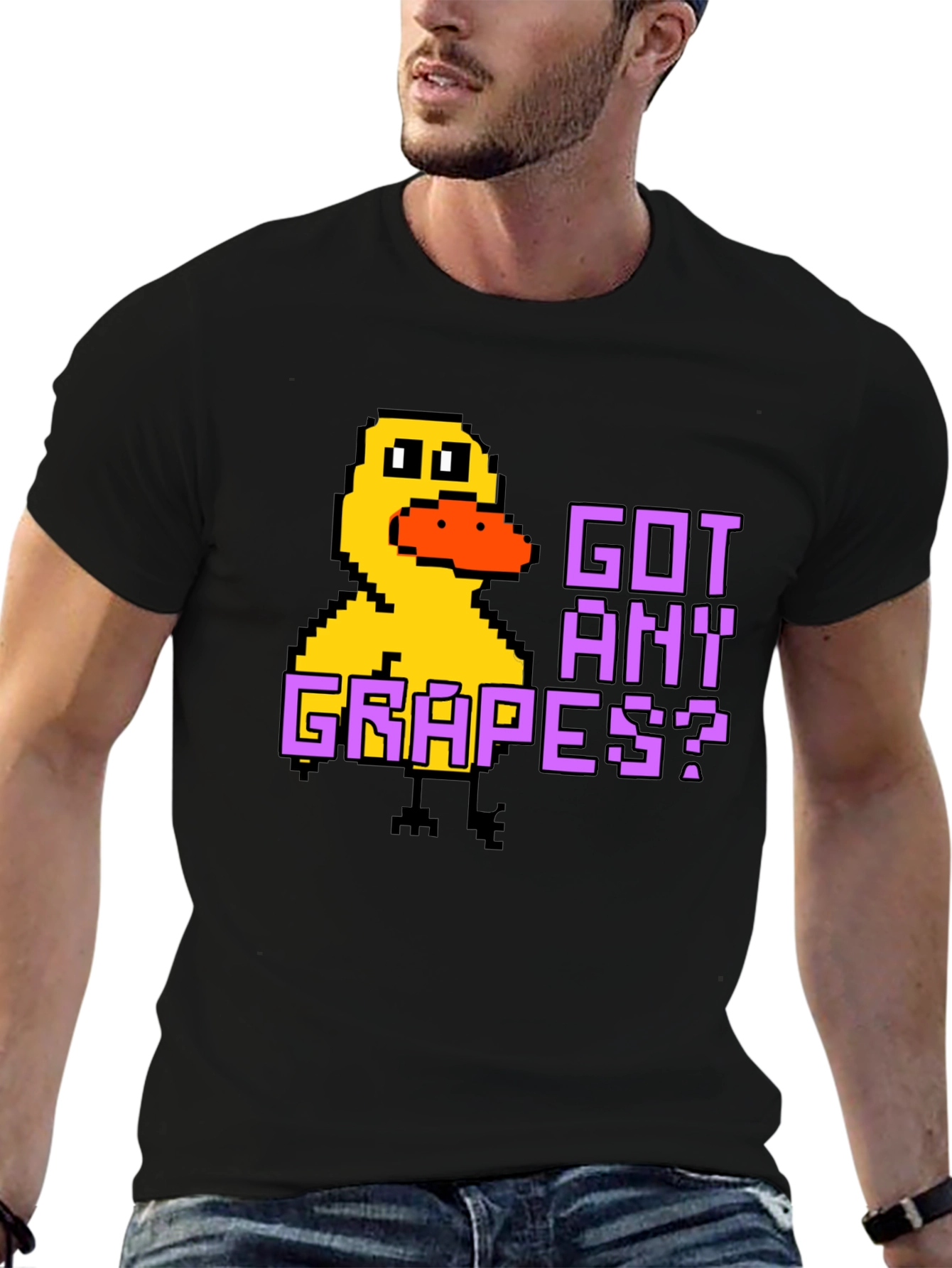 Got Any Grapes? Pixel Duck Black T-Shirt