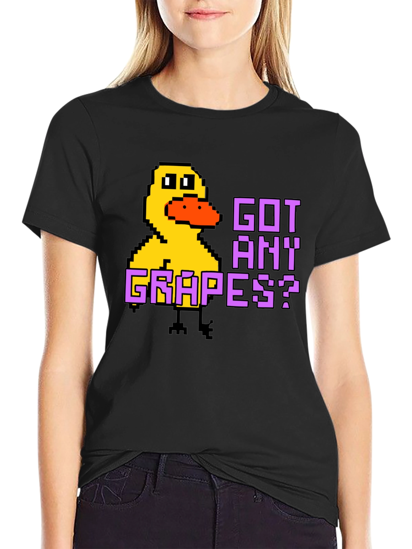 Got Any Grapes? Pixel Duck Black T-Shirt