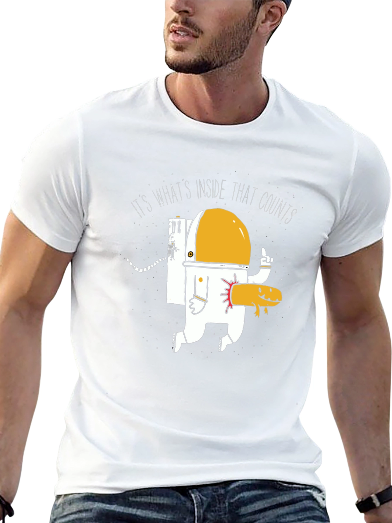 Funny Astronaut and Axolotl Graphic T-Shirt - Black