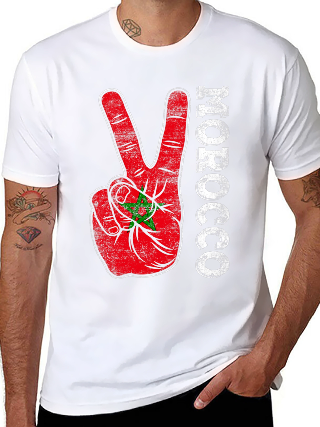 Morocco Flag Peace Sign T-Shirt