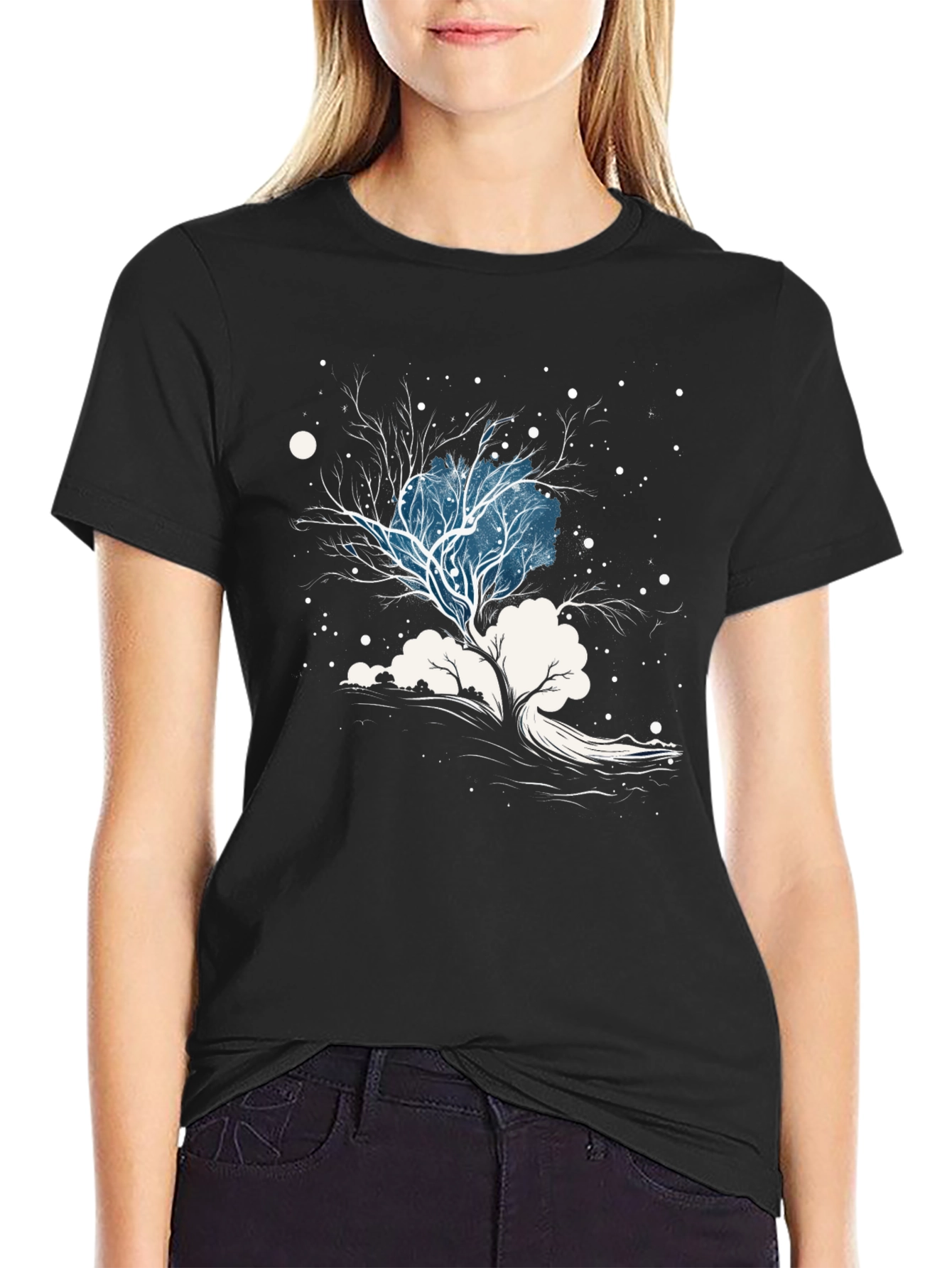 Winter Tree Graphic Tee - Stylish Black Cotton Blend