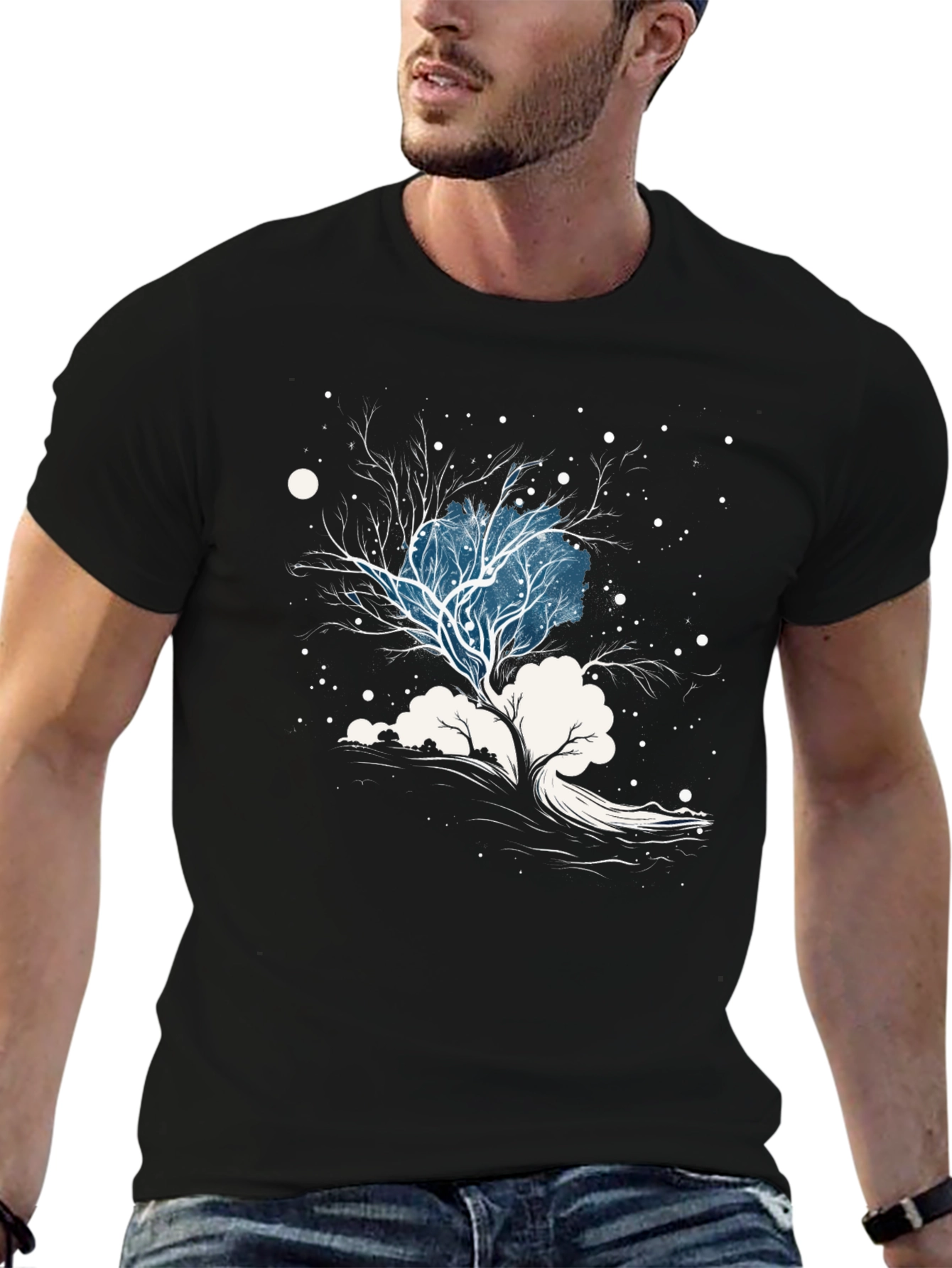Winter Tree Graphic Tee - Stylish Black Cotton Blend