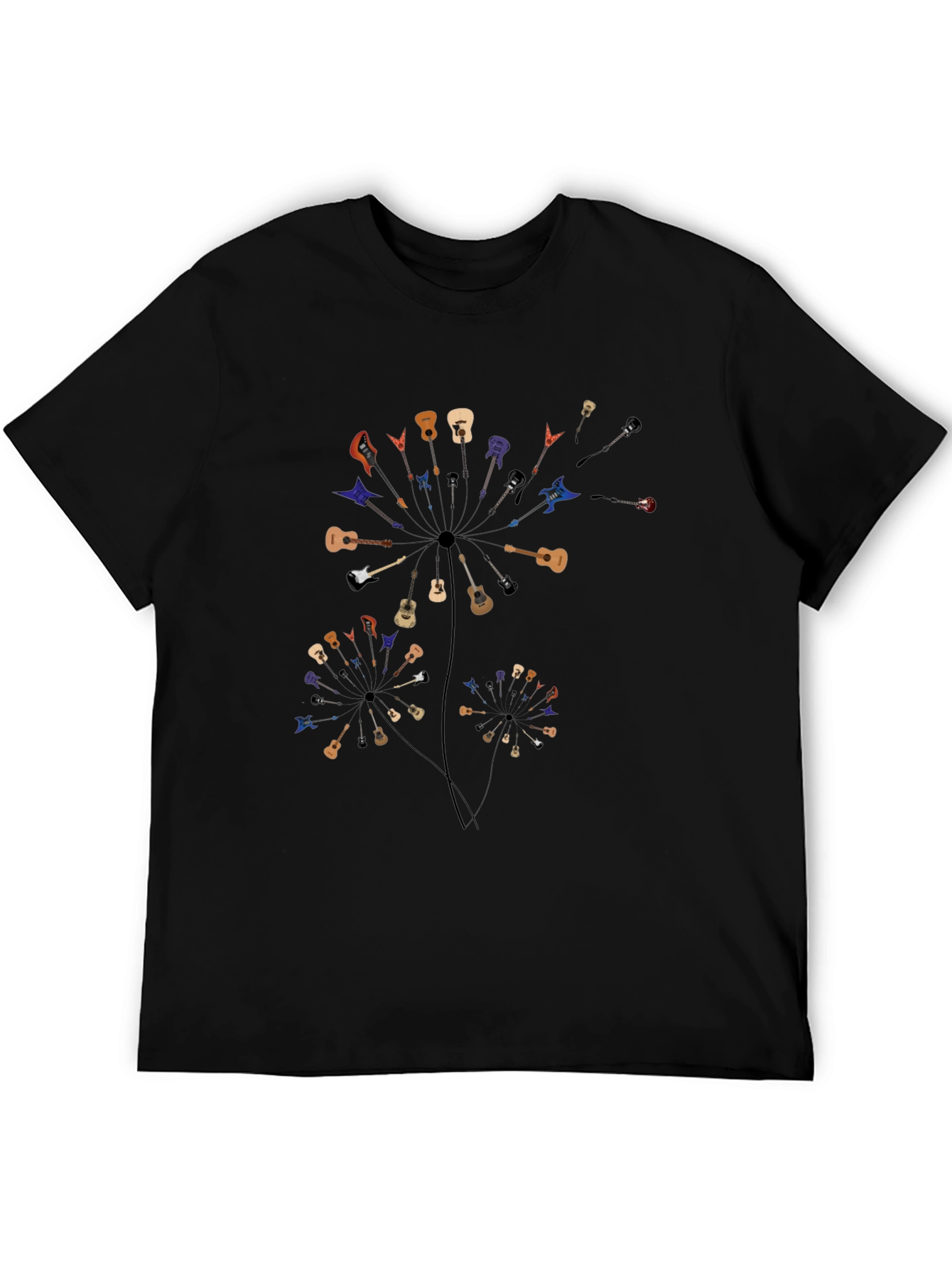 Guitar Dandelion Mens Black T-Shirt