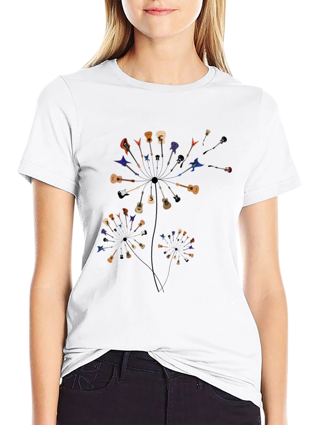 Guitar Dandelion Mens Black T-Shirt
