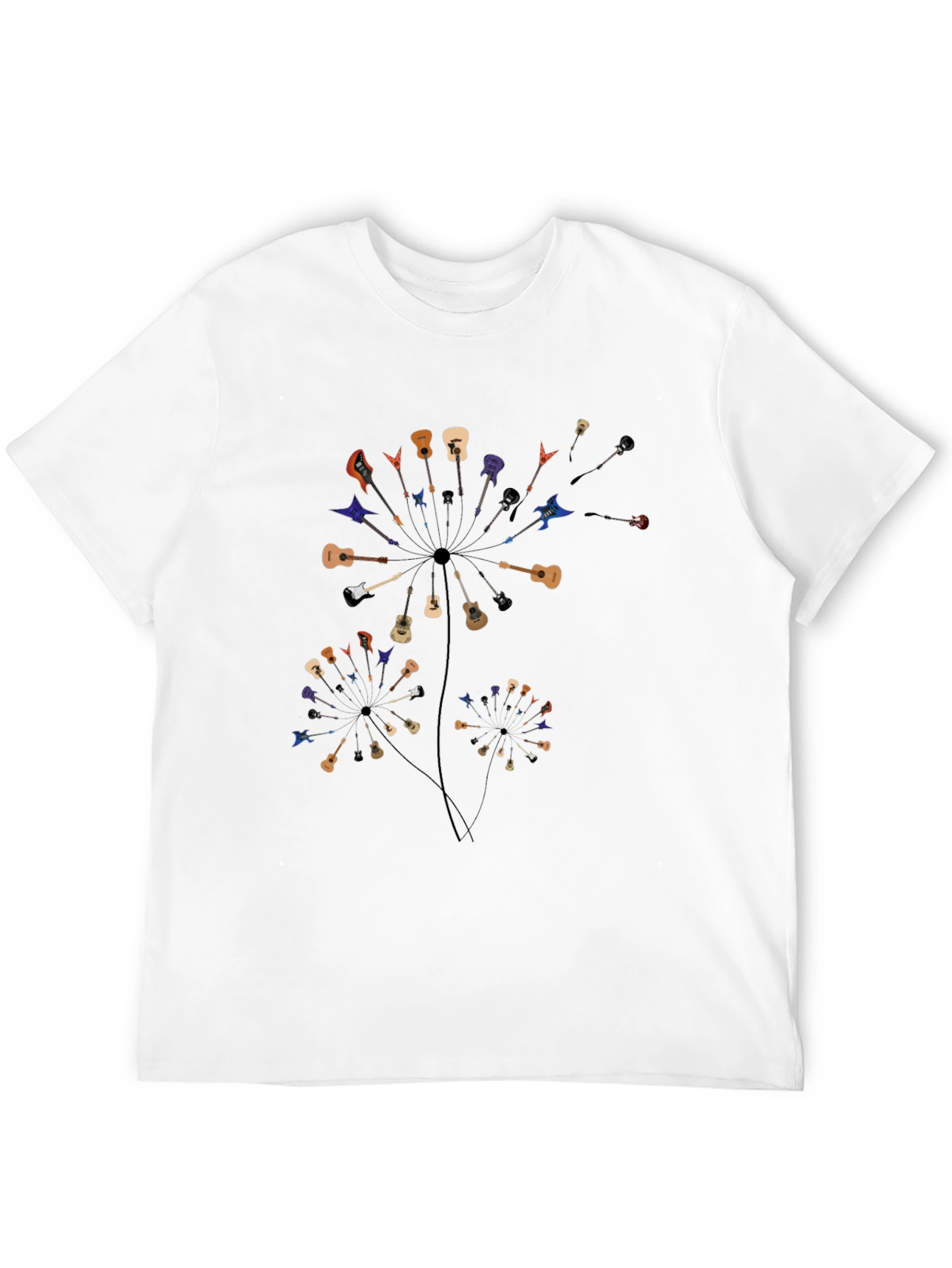 Guitar Dandelion Mens Black T-Shirt