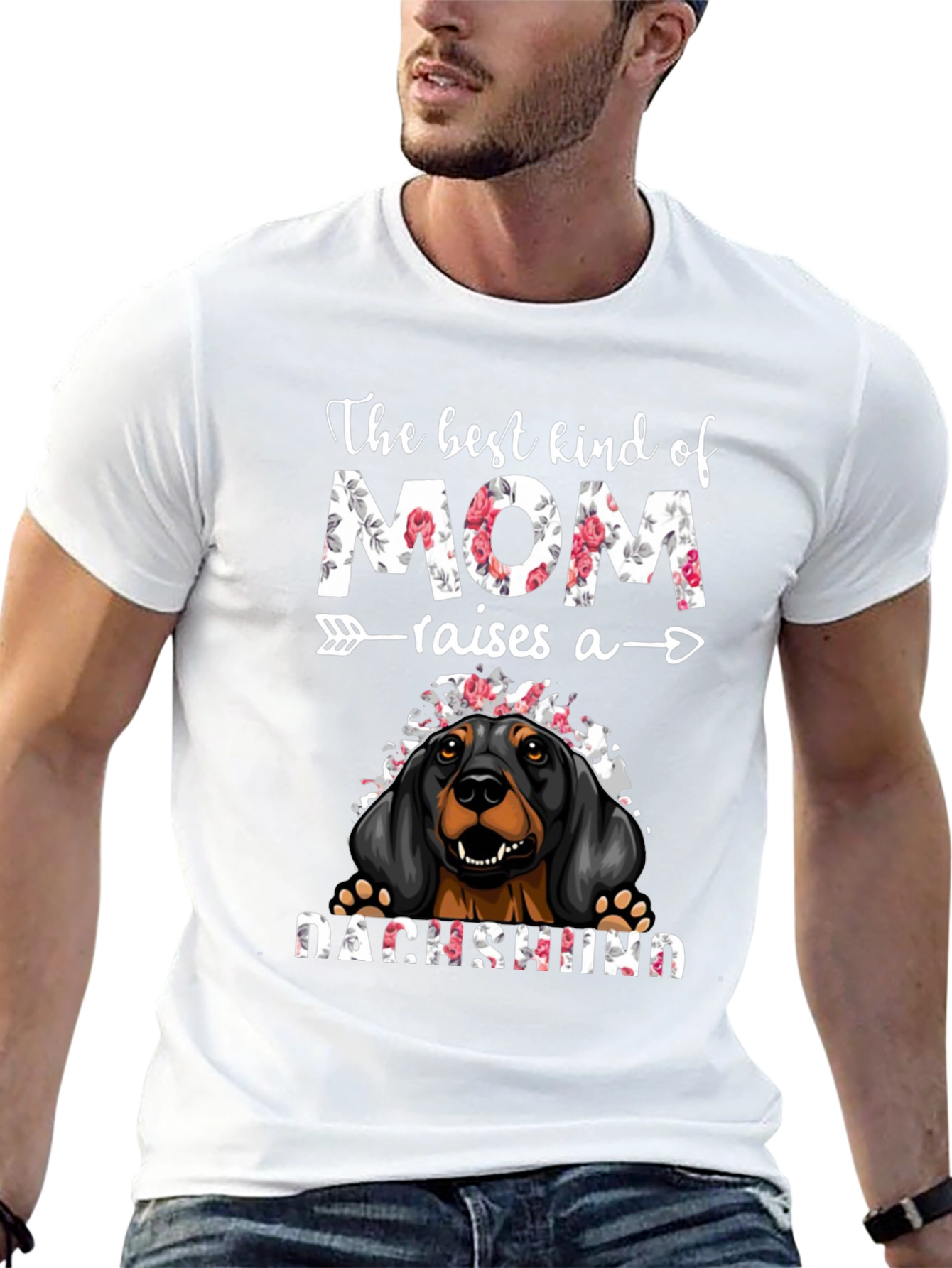 Dachshund Mom T-Shirt - Floral Design