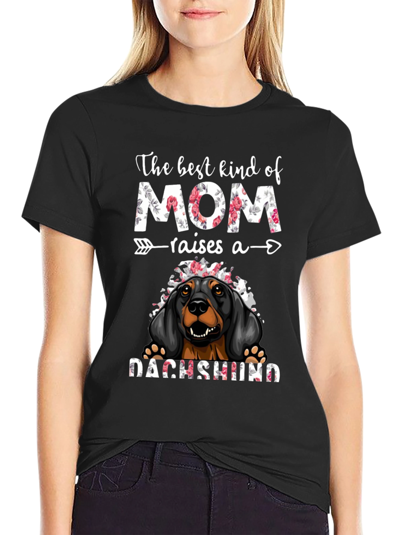 Dachshund Mom T-Shirt - Floral Design