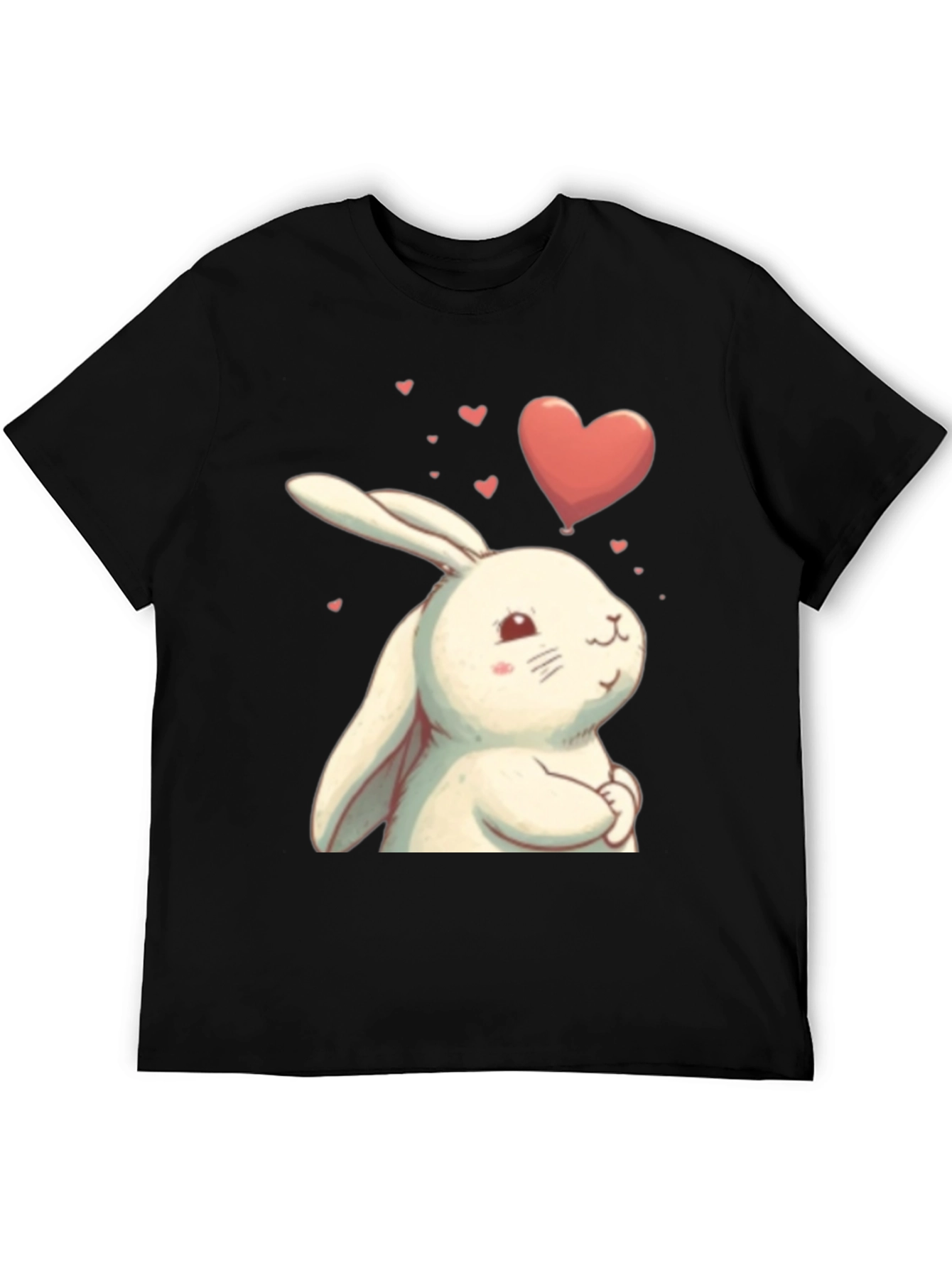 Cute Bunny Heart Graphic Black T-Shirt