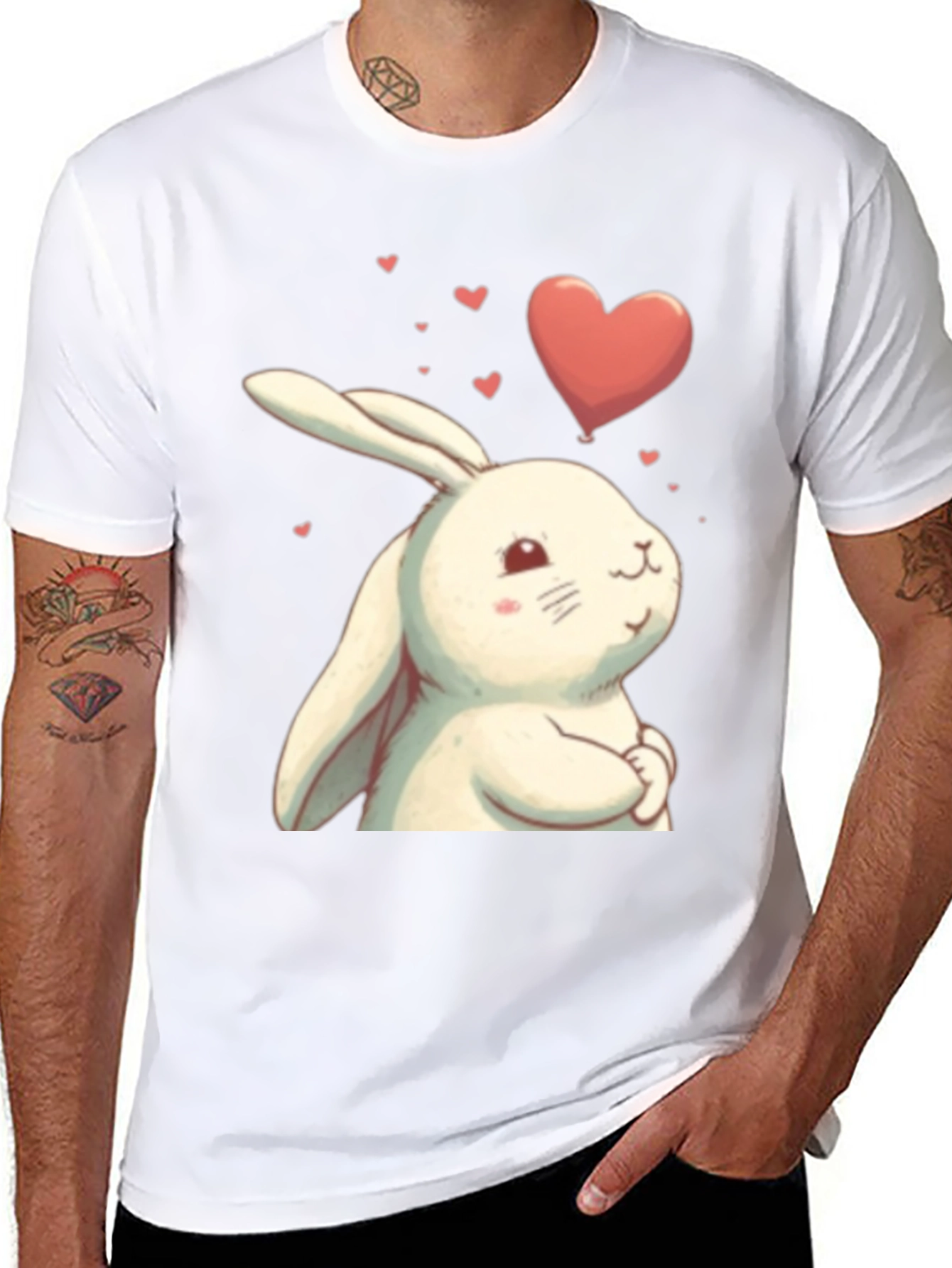 Cute Bunny Heart Graphic Black T-Shirt
