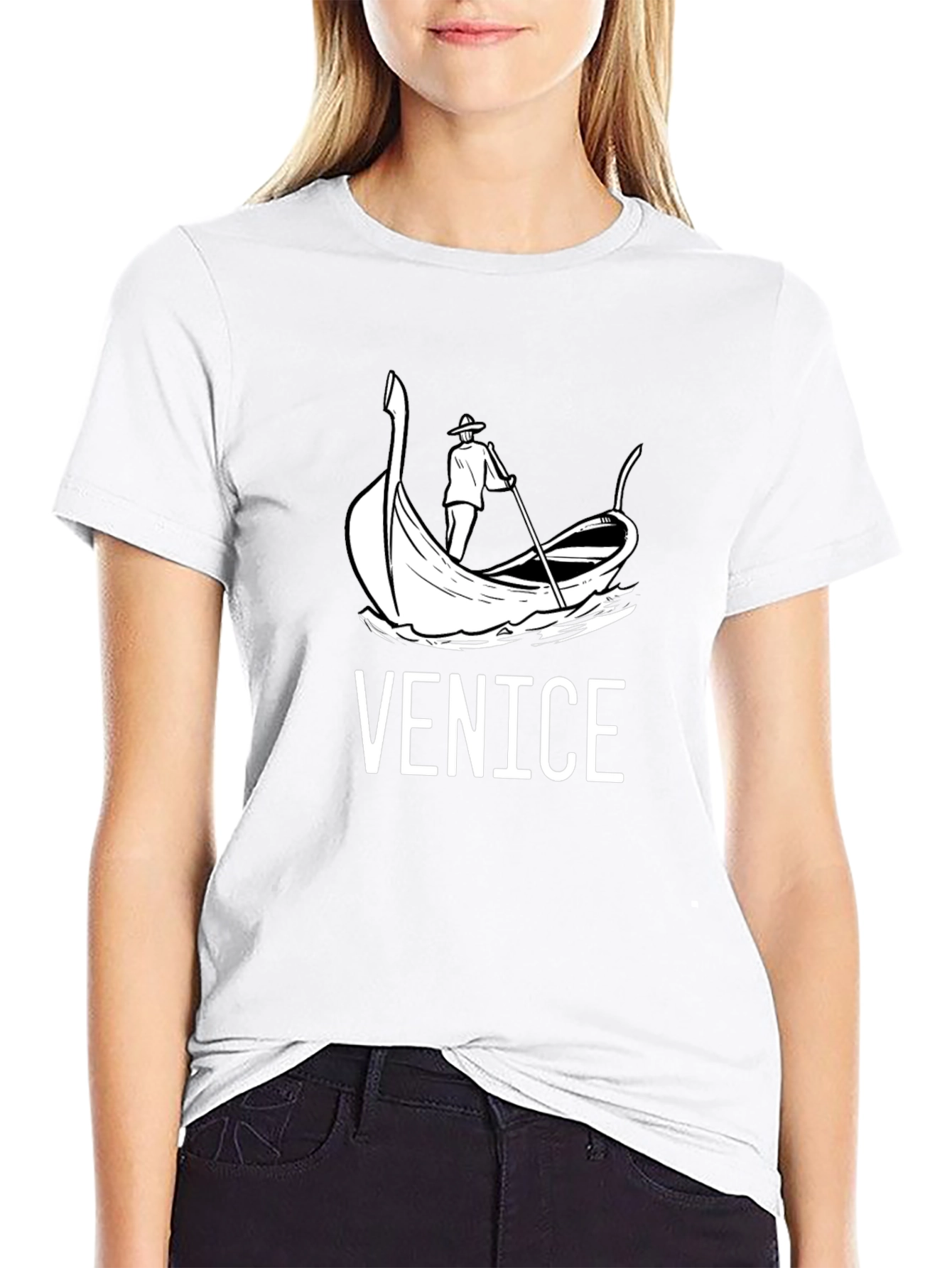 Venice Gondola Graphic T-Shirt - Black