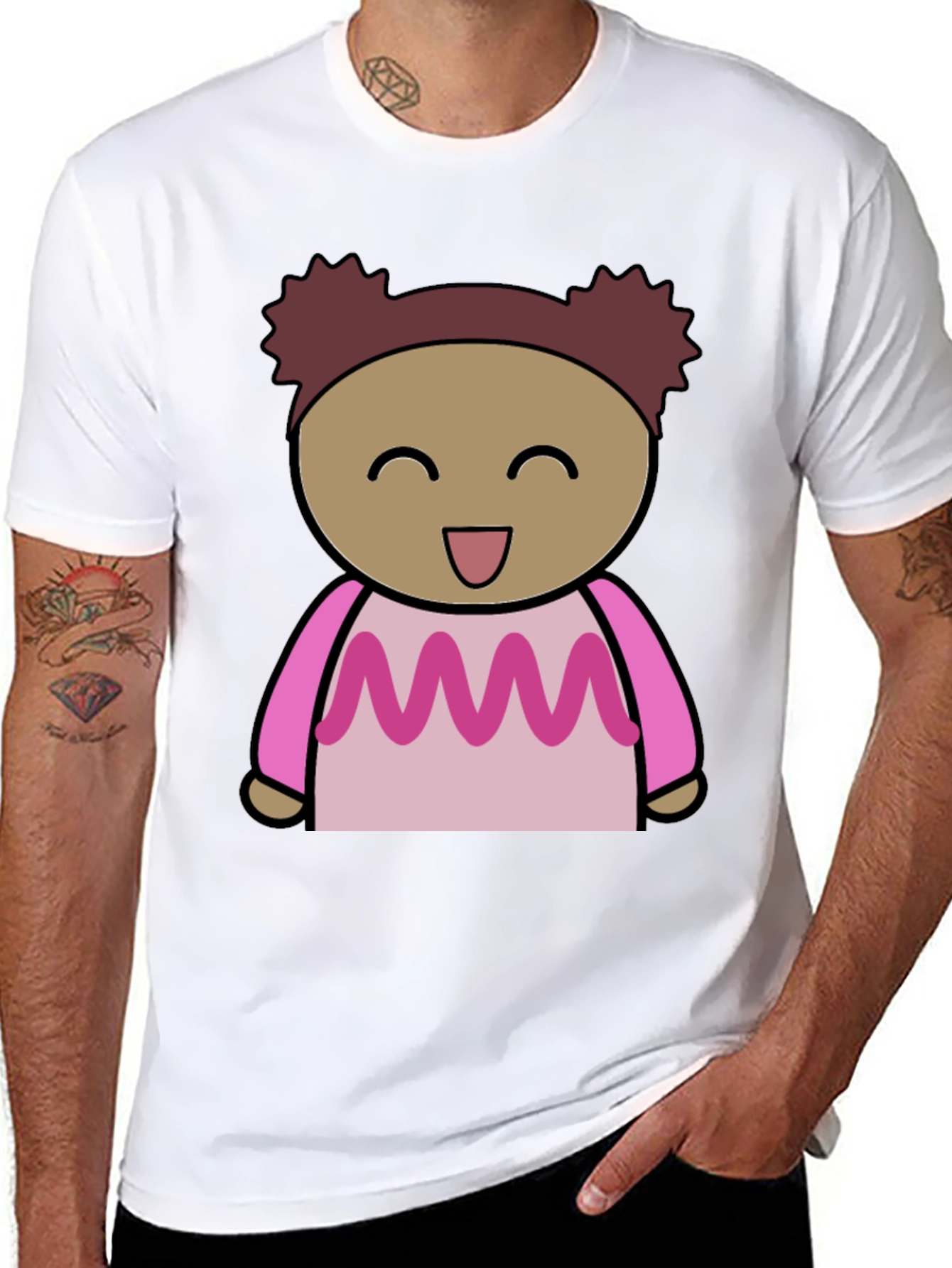 Cartoon Girl Graphic Print Black T-Shirt