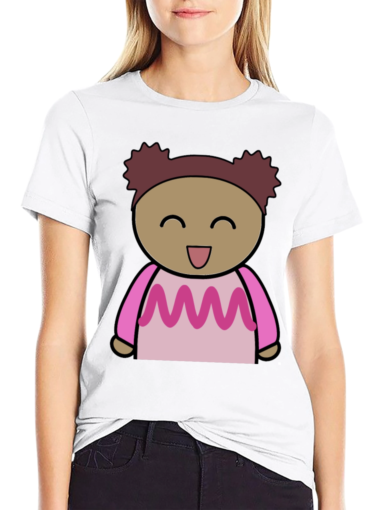 Cartoon Girl Graphic Print Black T-Shirt