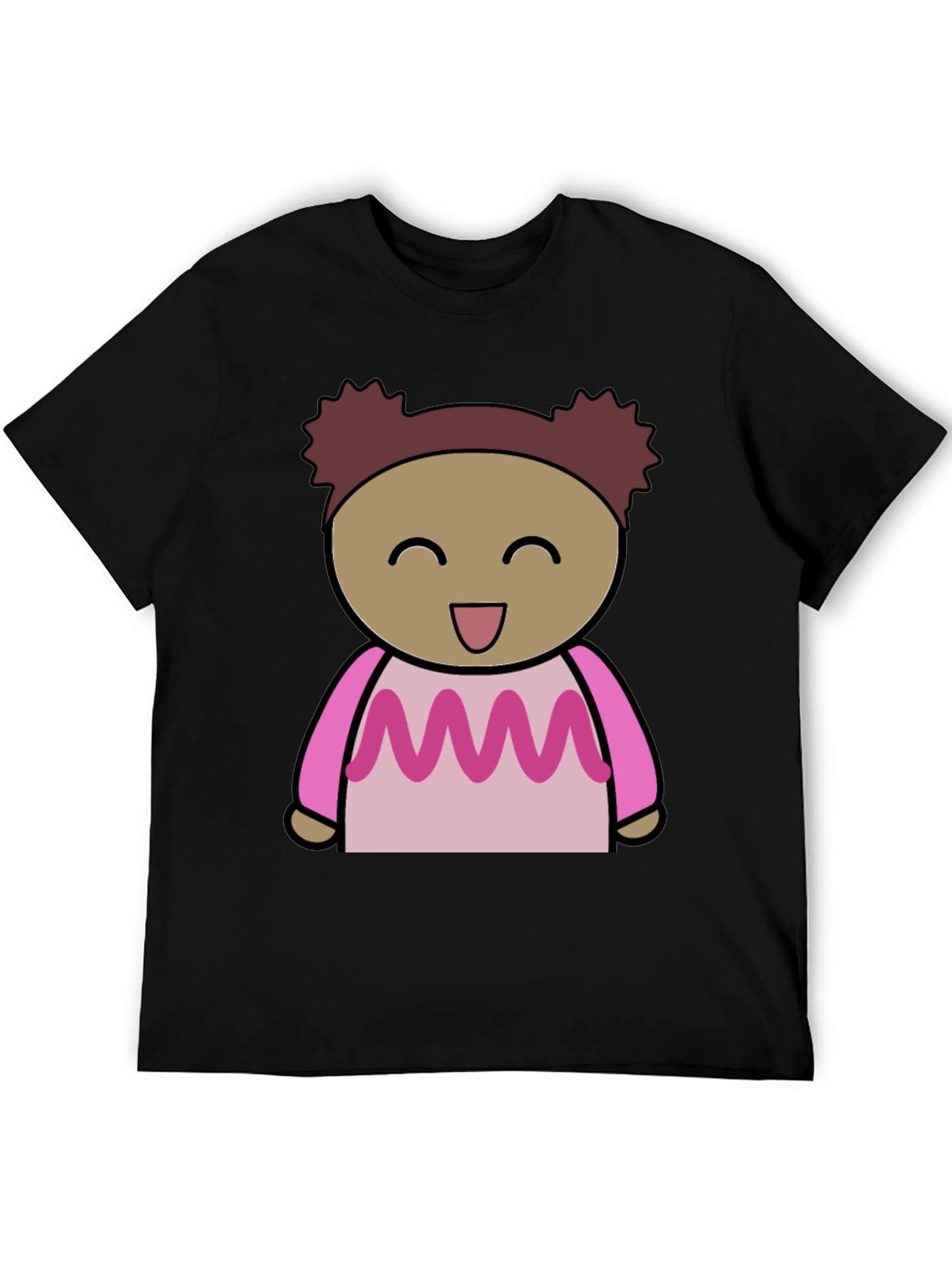 Cartoon Girl Graphic Print Black T-Shirt
