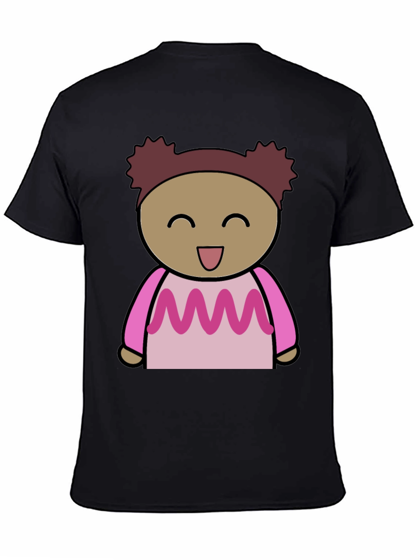Cartoon Girl Graphic Print Black T-Shirt