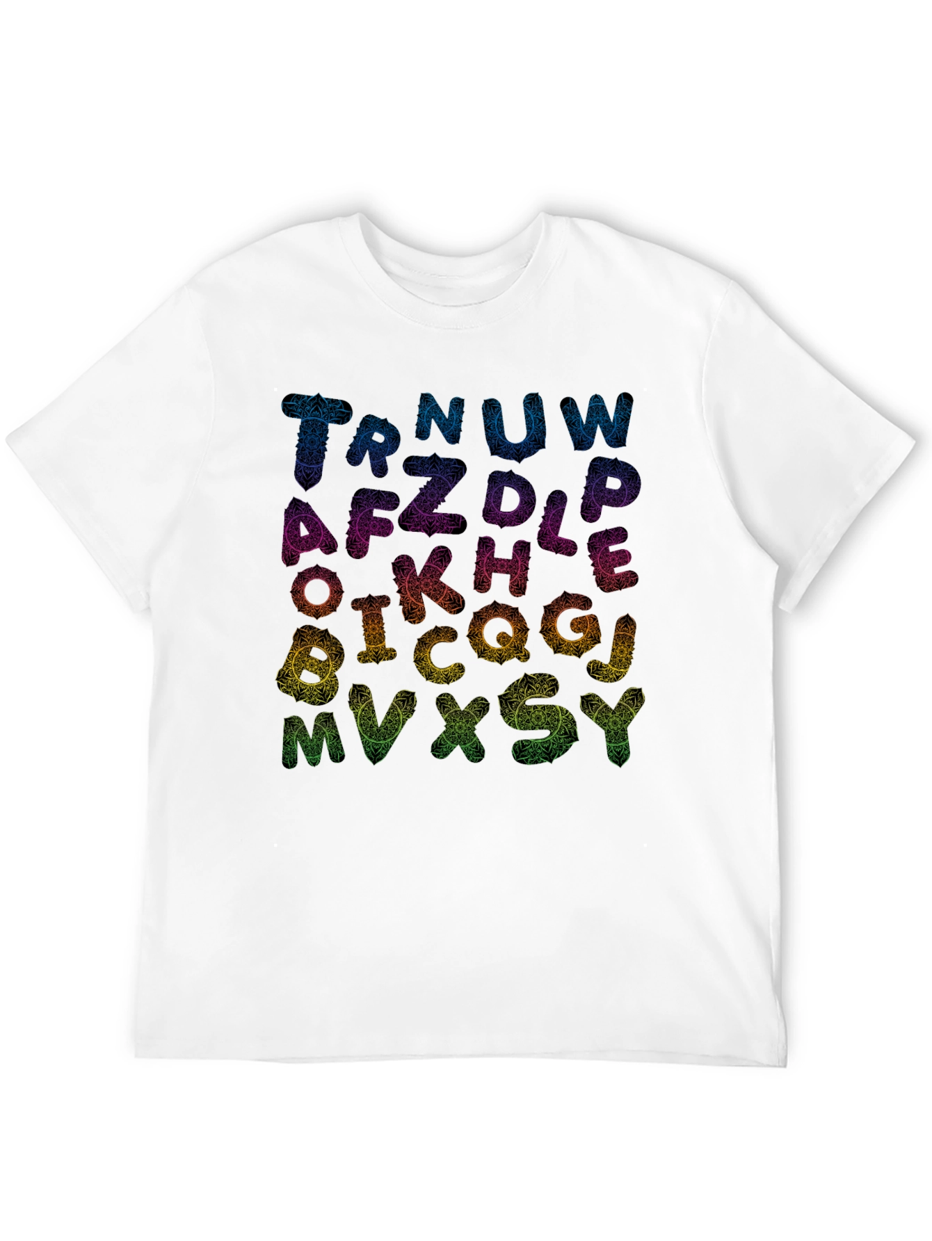 Alphabet Mandala Print Black T-Shirt
