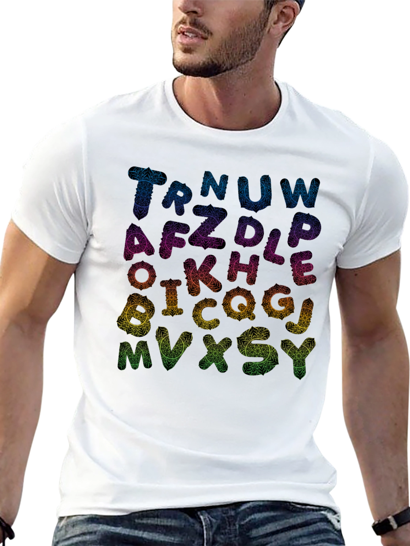 Alphabet Mandala Print Black T-Shirt